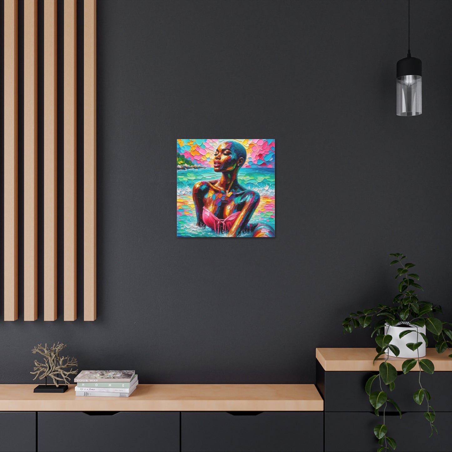 Art Print, Afro-Caribbean Woman, "Sea Bath" Abstract, Oil Finish, West Indian Ethnicity, Cultural, Heritage, Abstract, Canvas Gallery Wrap