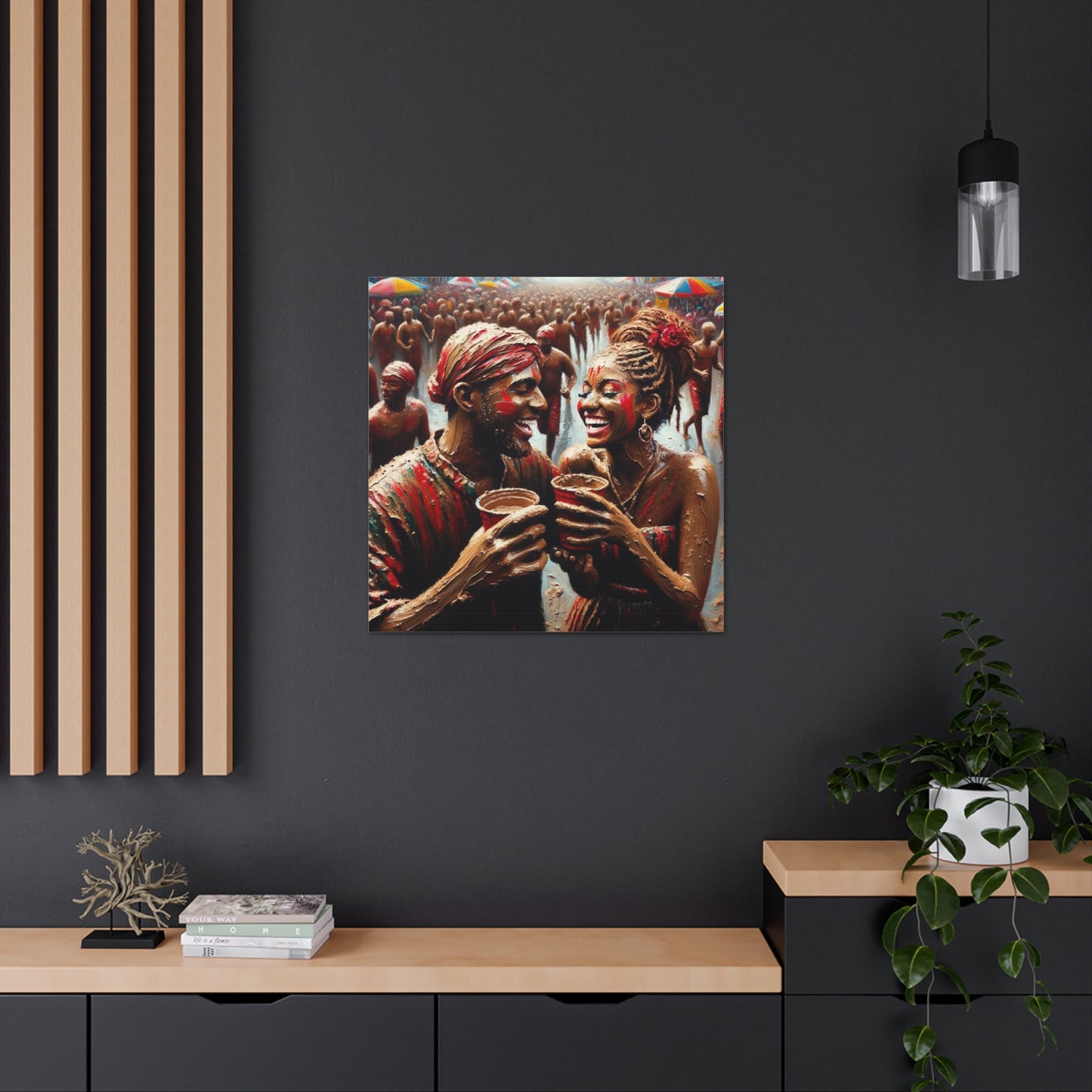 Art Print of Jouvert Morning, Afro-Caribbean Couple, Oil Finish, West Indian Ethnicity, Cultural, Heritage, Canvas Gallery Wraps