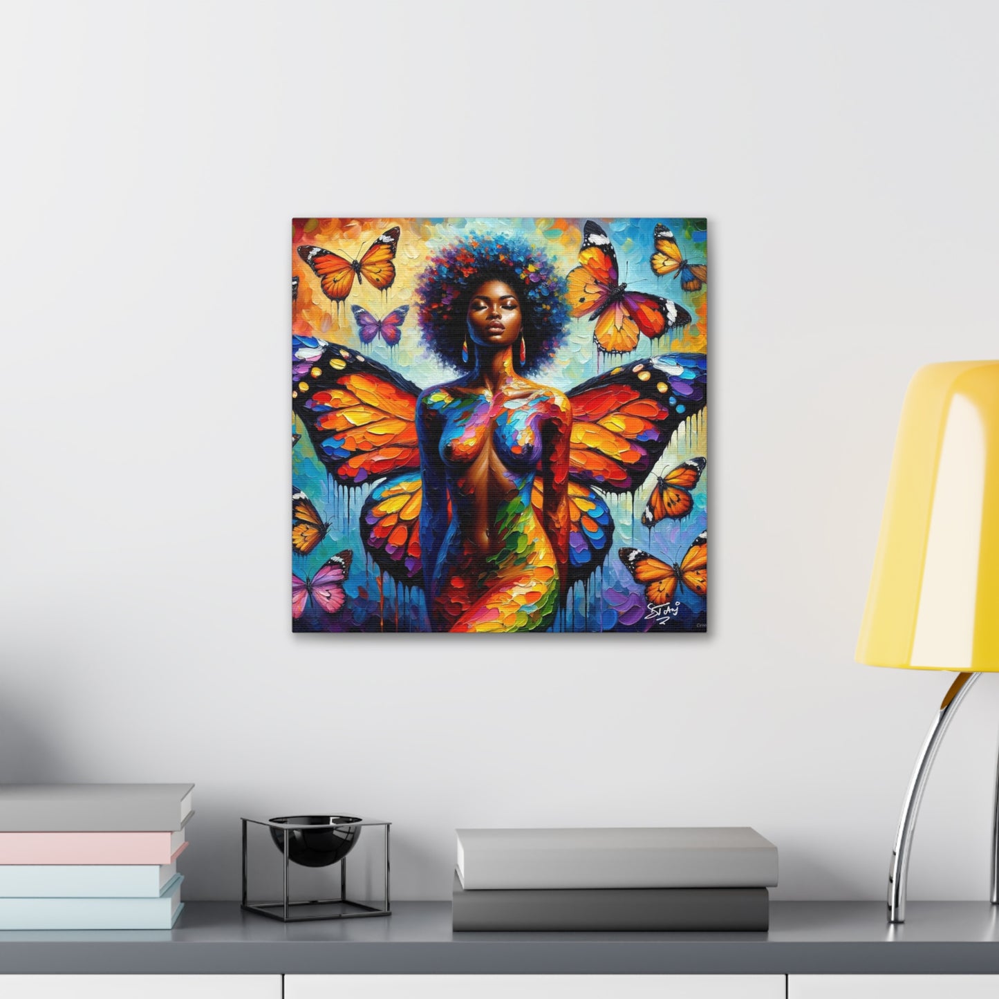 Art Print, Afro-Caribbean Woman, "Metamorphosis" Oil Finish, West Indian Ethnicity, Cultural, Heritage, Abstract, Canvas Gallery Wrap