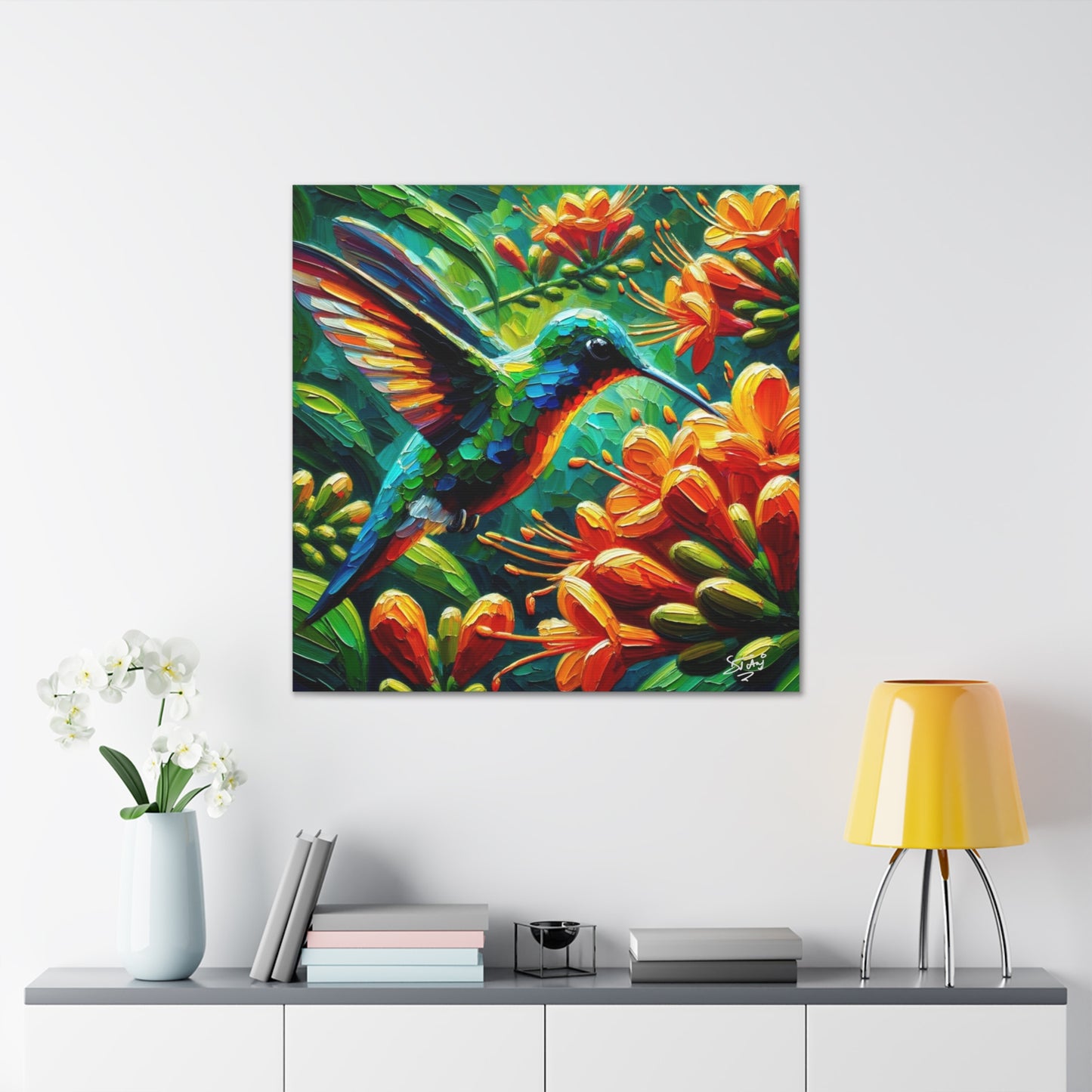 Art Print, Hummingbird, Caribbean Birds, Abstract Oil Finish, Caribbean Nature, Cultural, Heritage, Canvas Gallery Wrap