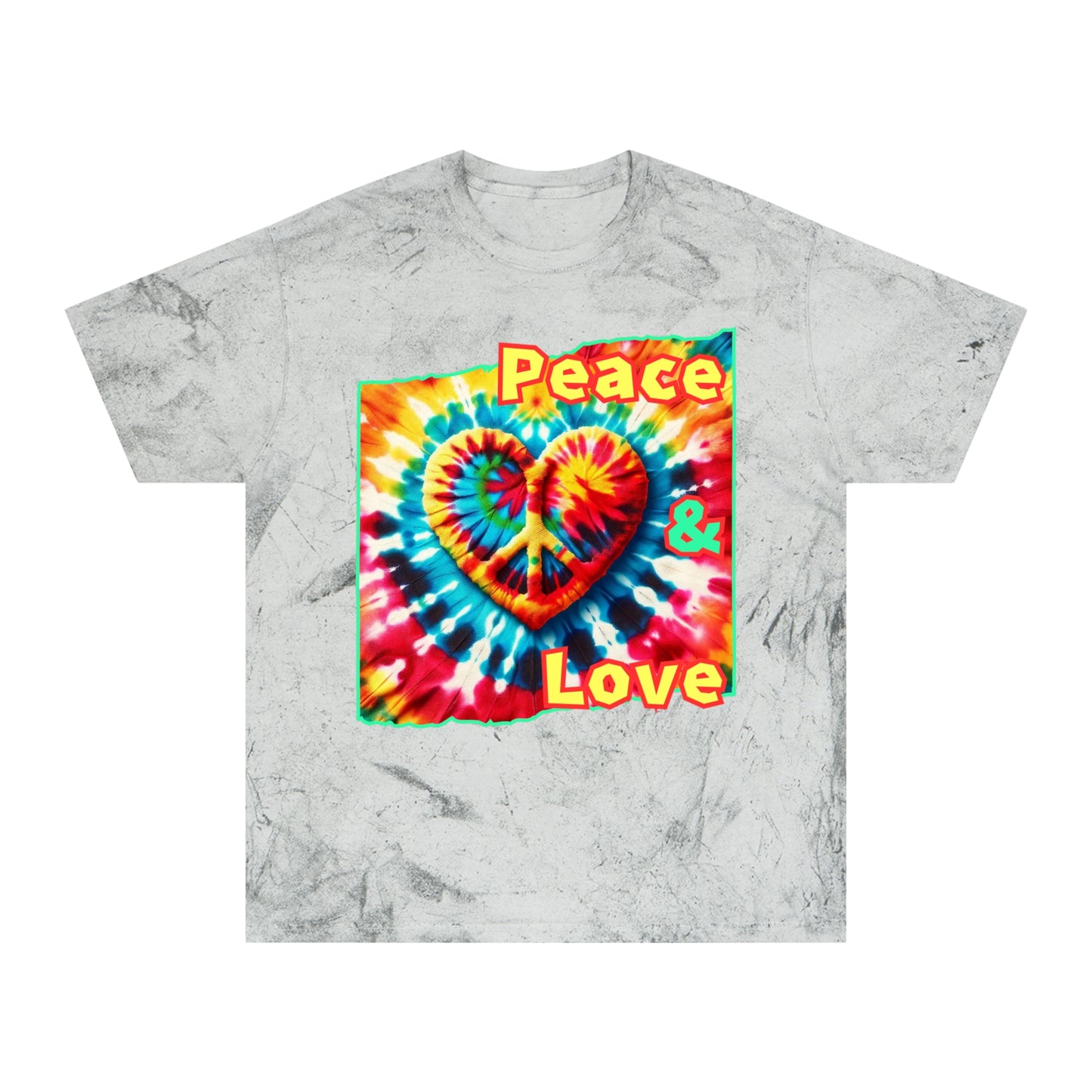 Unisex Color Blast T-Shirt "Peace & Love" One World, Self-Love, Anti-Racism, One Love, Unity, Inclusion, Diversity, Immigrant Outsiders, Cultural Identity, Black Excellence Empowerment Inspiration, FashionWithPurpose, ConsciousClothing