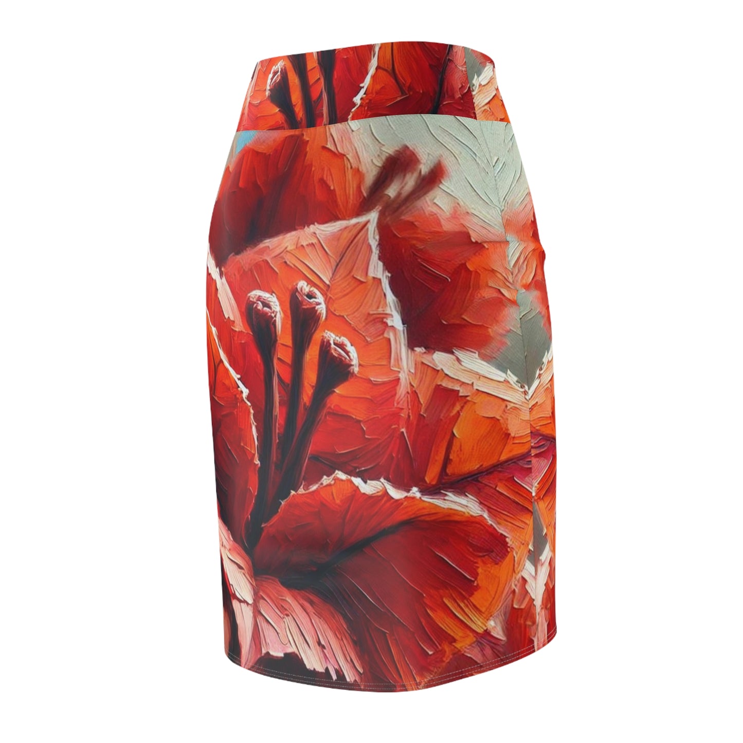 Women's Pencil Skirt (AOP) Red Bougainvillea Print