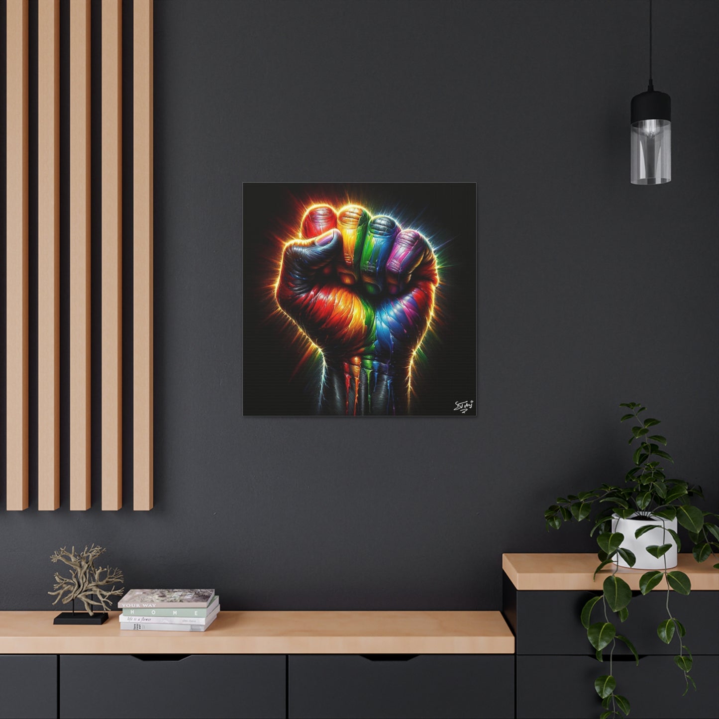 Art Print, Black Power, Oil Finish, Unity, One Love, Semi-Abstract, Canvas Gallery Wrap