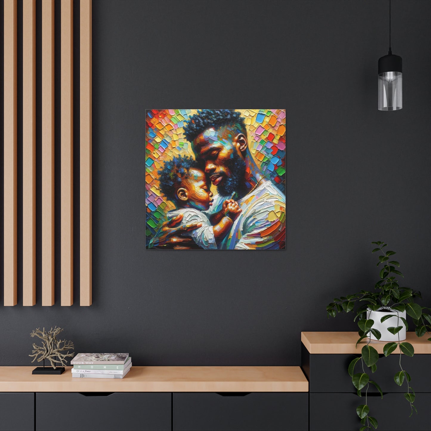 Art Print, Father & Son, Afro-Caribbean Man, Oil Finish, West Indian Ethnicity, Cultural, Heritage, Semi-Abstract, Canvas Gallery Wrap