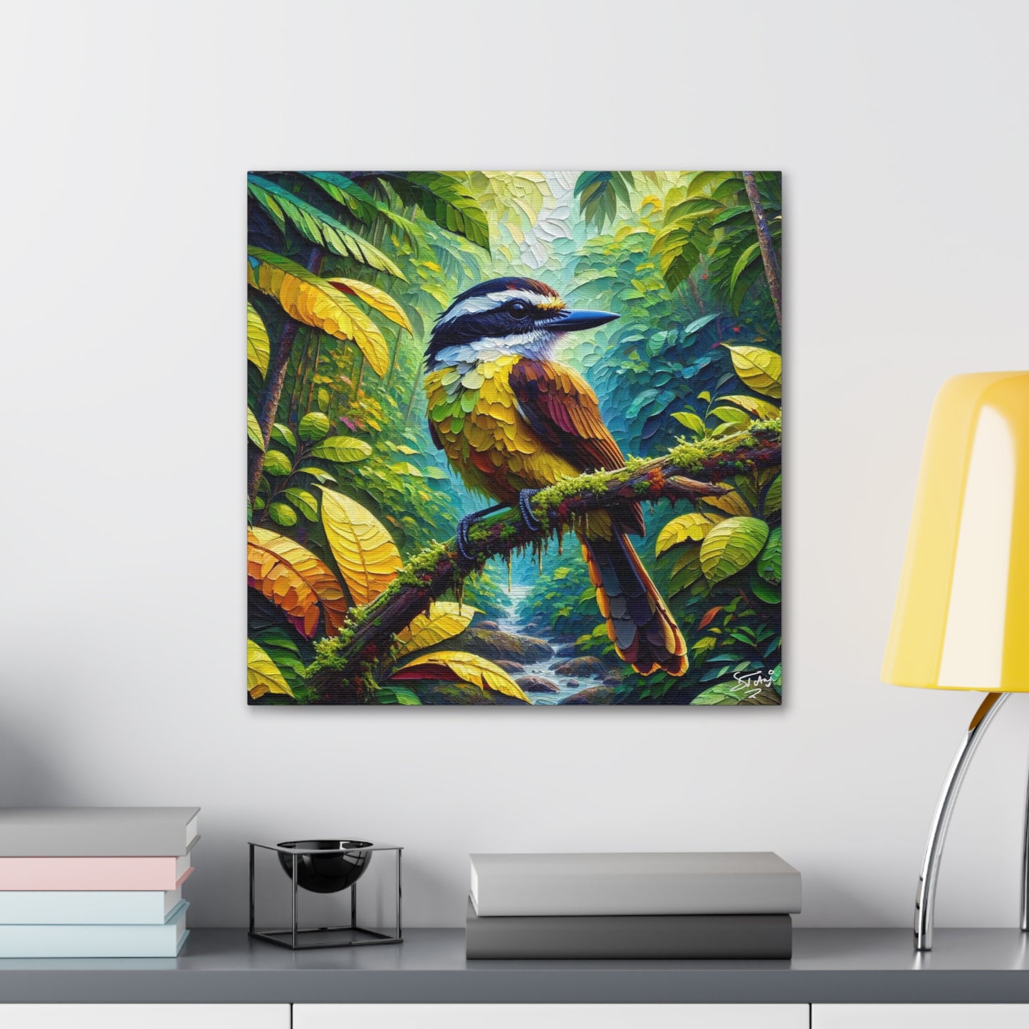 Art Print, Great Kiskadee, Caribbean Birds, Oil Finish, Caribbean Nature, Cultural, Heritage, Canvas Gallery Wrap