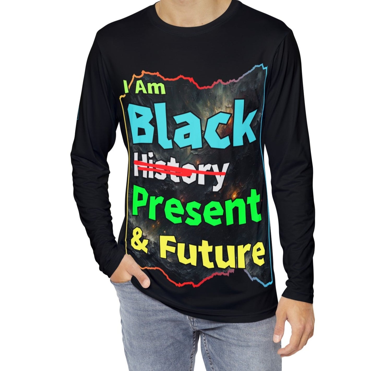 Men's Brushed Polyester Long Sleeve Shirt (AOP) "I Am Black Present & Future"