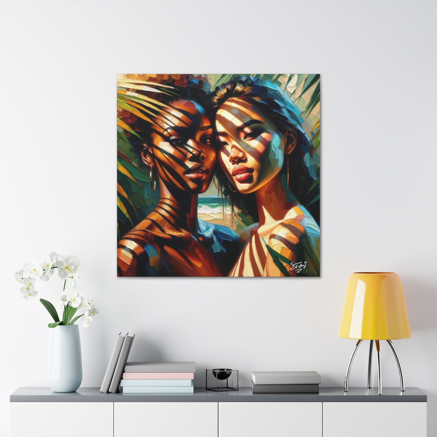 Art Print, Caribbean Women, "In the Shade" Oil Finish, West Indian Ethnicity, Cultural, Heritage, Canvas Gallery Wrap