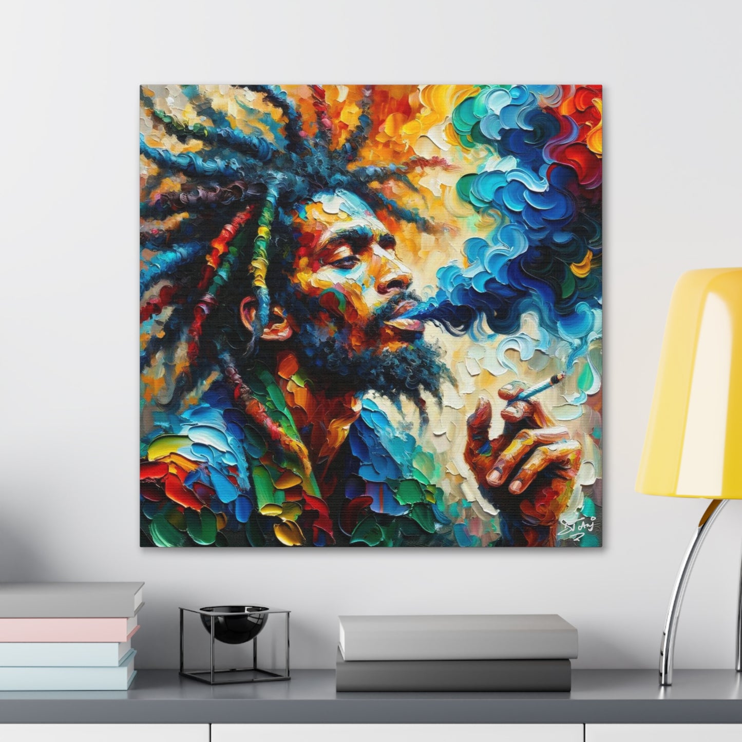 Art Print of Rastaman, Oil Finish, West Indian Ethnicity, Cultural, Heritage, Afro-Caribbean Man, Semi-Abstract, Canvas Gallery Wrap