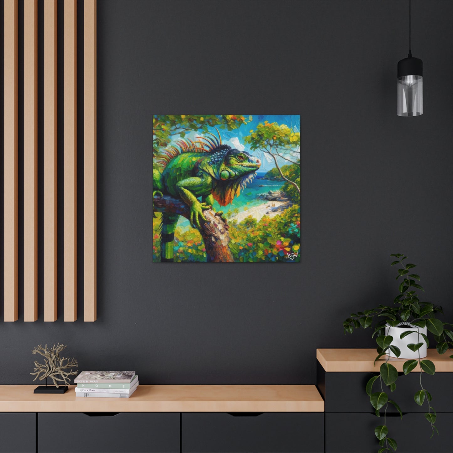 Art Print, Iguana, Caribbean Wildlife, Oil Finish, Caribbean Nature, Cultural, Heritage, Canvas Gallery Wrap