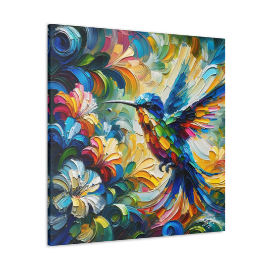 Art Print, Hummingbird, Caribbean Birds, Abstract Oil Finish, Caribbean Nature, Cultural, Heritage, Canvas Gallery Wrap