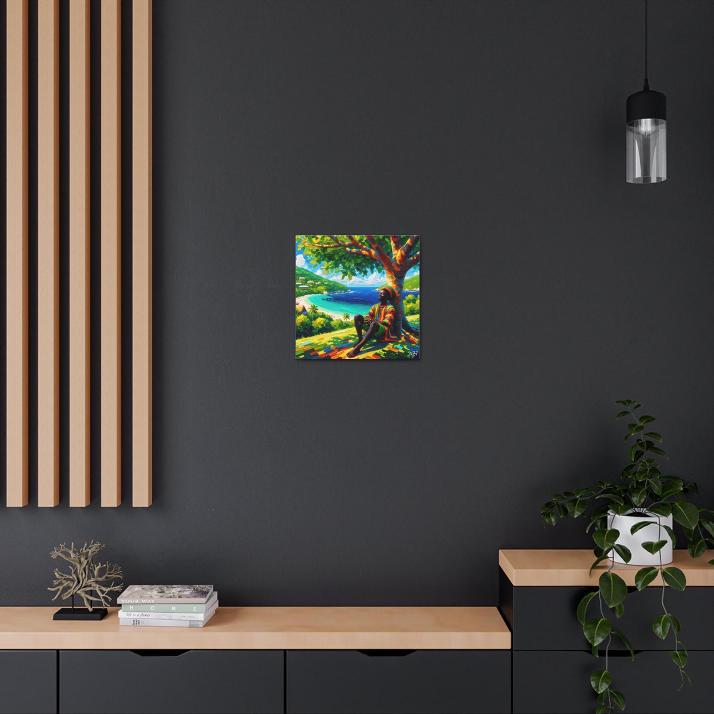 Art Print of Caribbean Man "Under the Tree," West Indian Art, Canvas Gallery Wraps