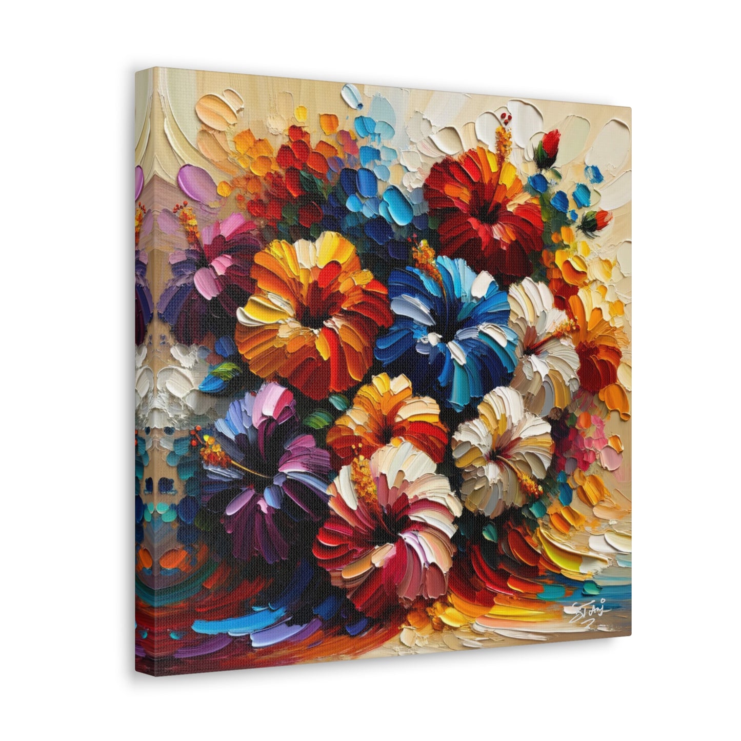 Print#2 of Hibiscus Flower Arrangement, Semi-abstract, Oil Paint finish, Caribbean, Tropical, Canvas Gallery Wraps