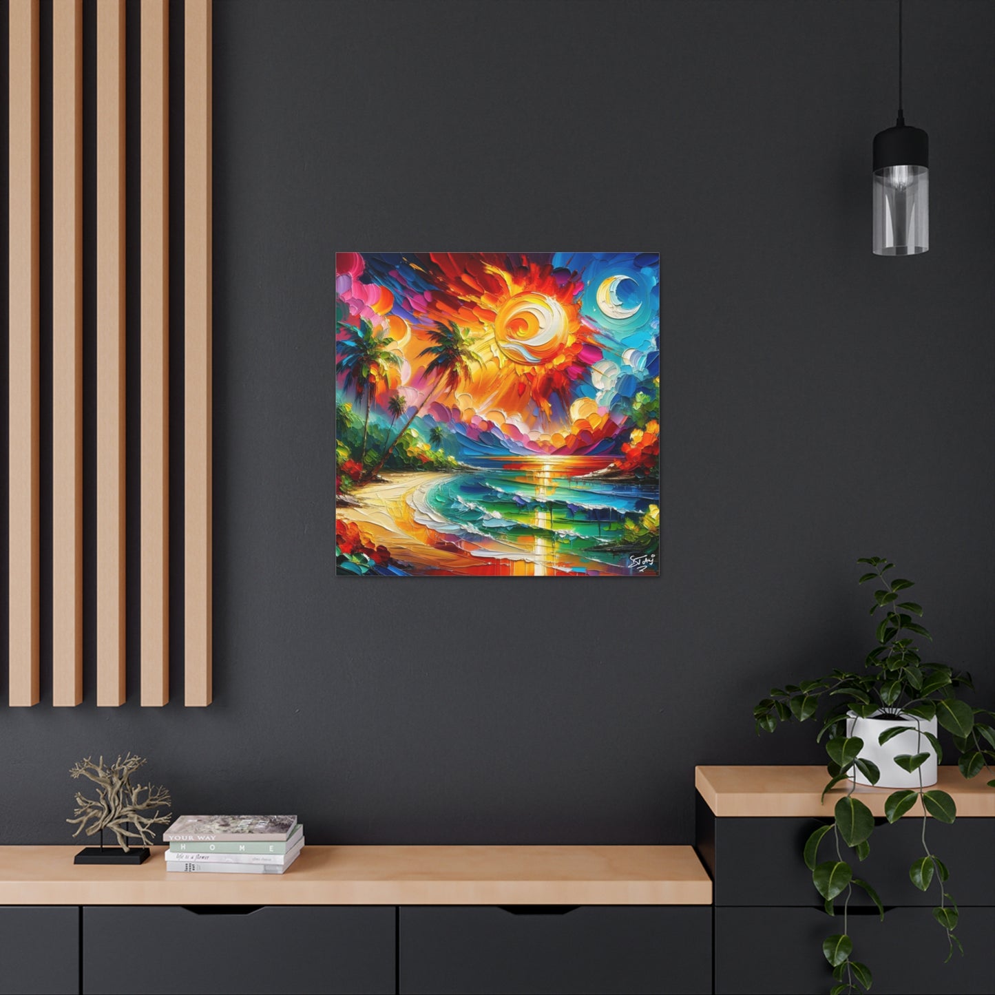 Art Print of Caribbean Sunset Scene, Semi-Abstract, Oil Painting, West Indian Art, Canvas Gallery Wraps