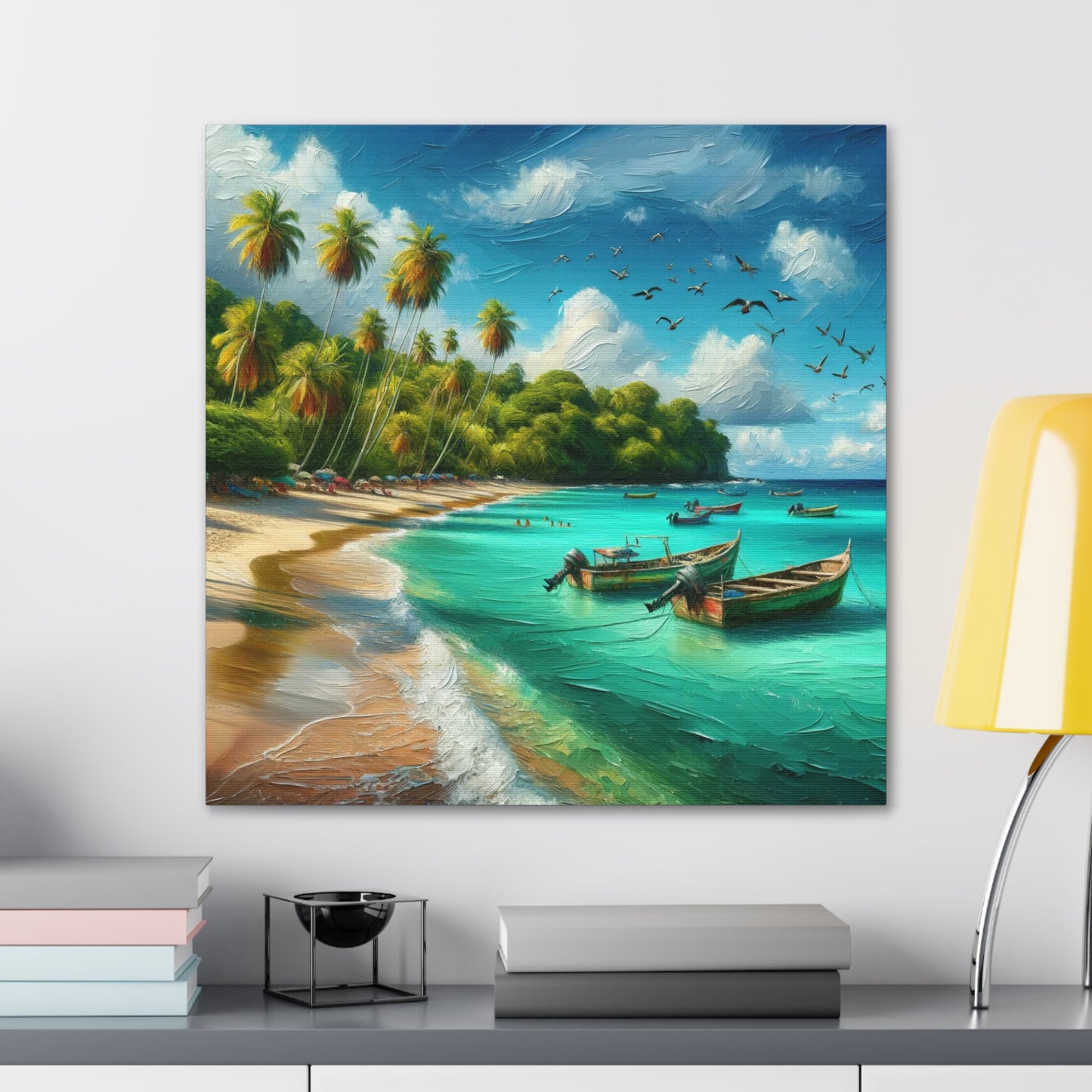 Art Print of Caribbean Beach Scene, Swallows Beach, Tobago, West Indian Art, Canvas Gallery Wraps