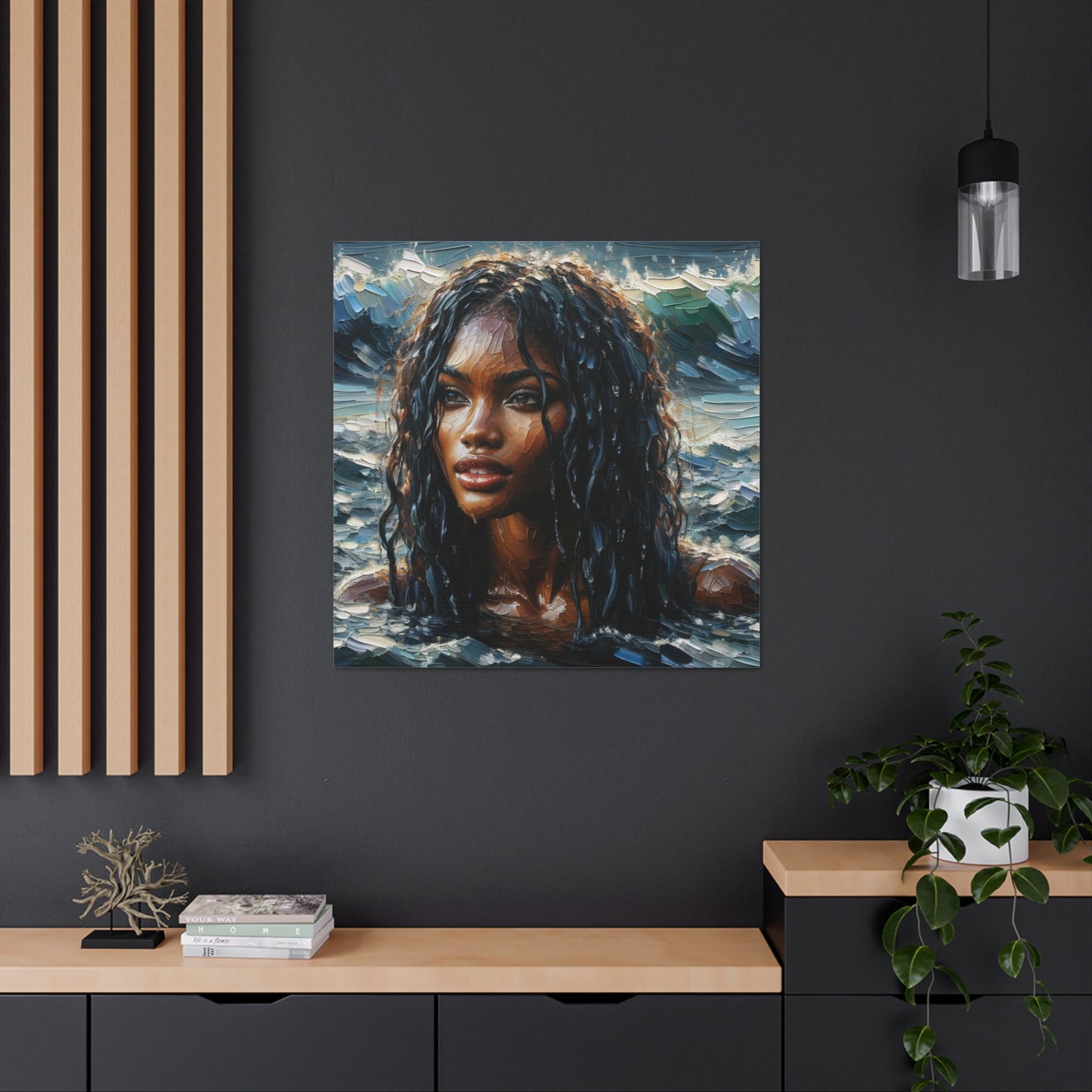 Art Print#8 of Trini Woman - Chilling in the Caribbean Sea, Oil Finish, West Indian Ethnicity, Cultural, Heritage Art, Canvas Gallery Wraps