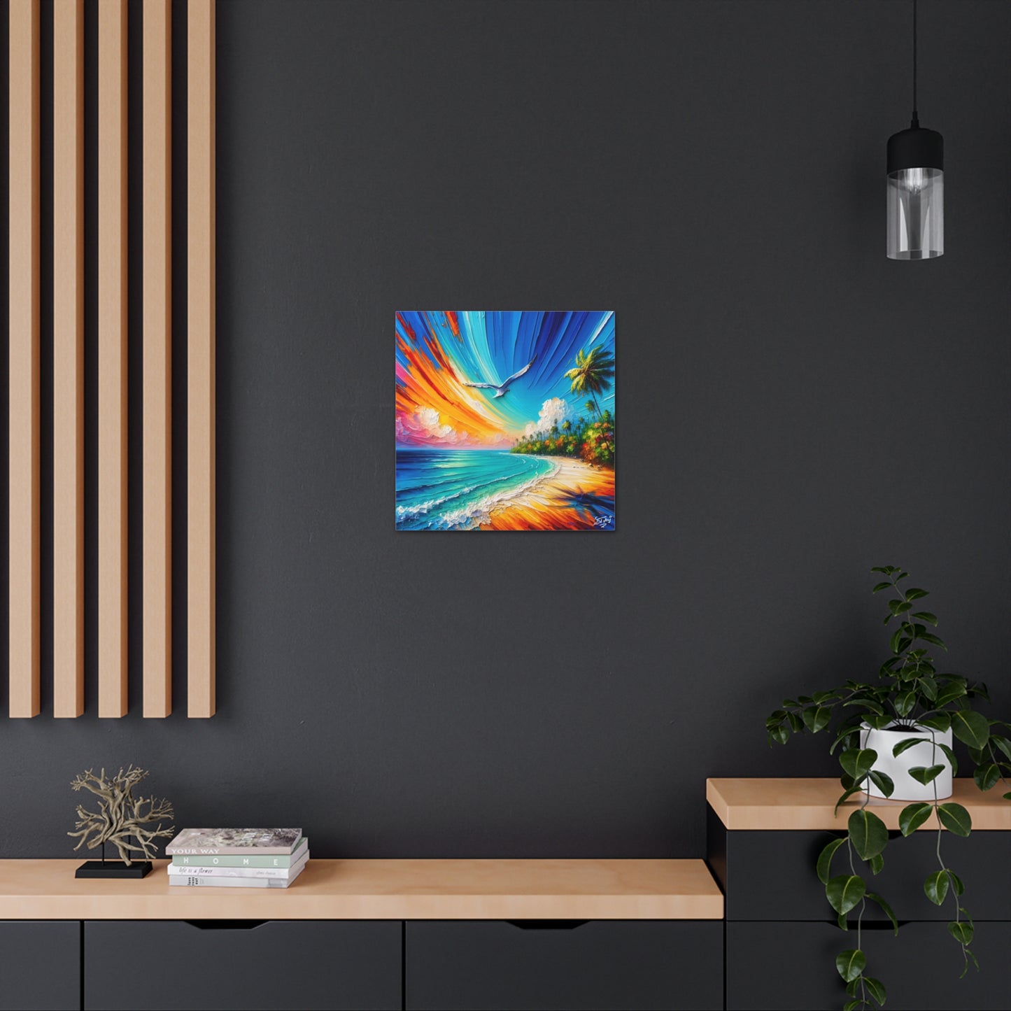 Art Print, "Bird Enjoying View," Oil Finish, Caribbean Nature, Cultural, Heritage, Semi-Abstract, Canvas Gallery Wrap