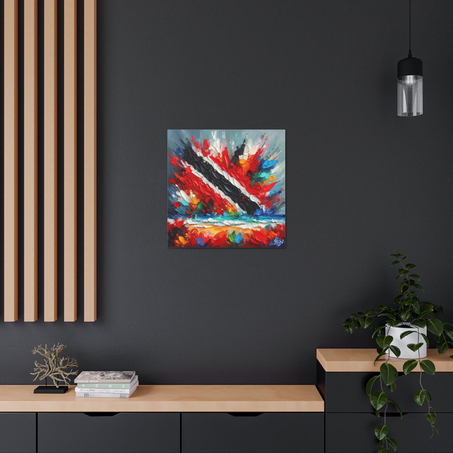 Art Print, Trinidad Abstract Scene, Oil Finish, Unity, One Love, Semi-Abstract, Canvas Gallery Wrap