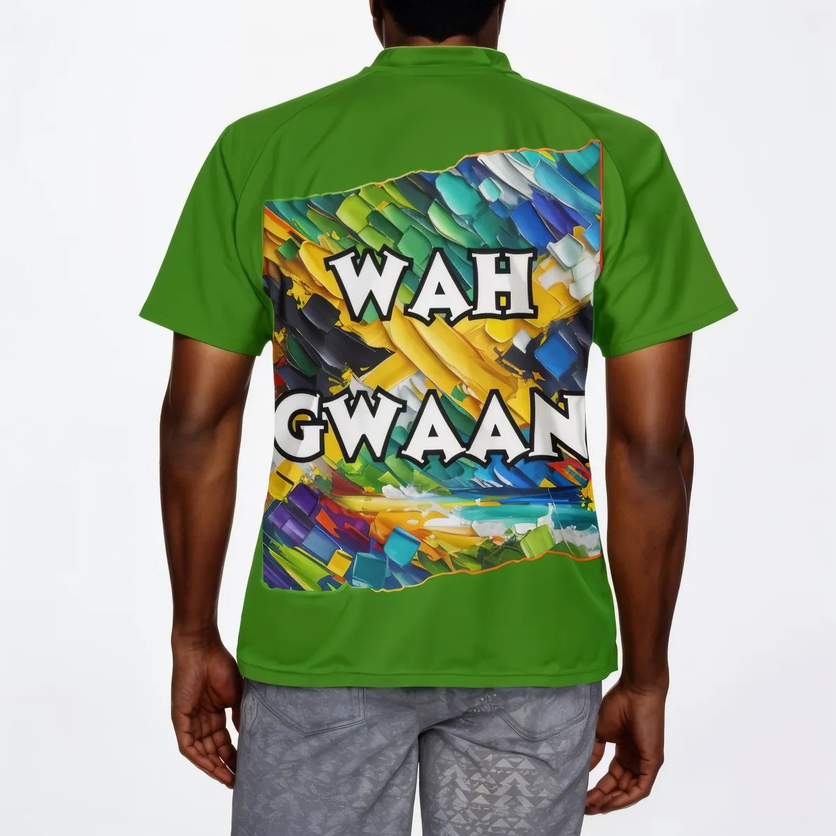 Men's V-Neck Polyester T-Shirt "Bless Up, Wah Gwaan"