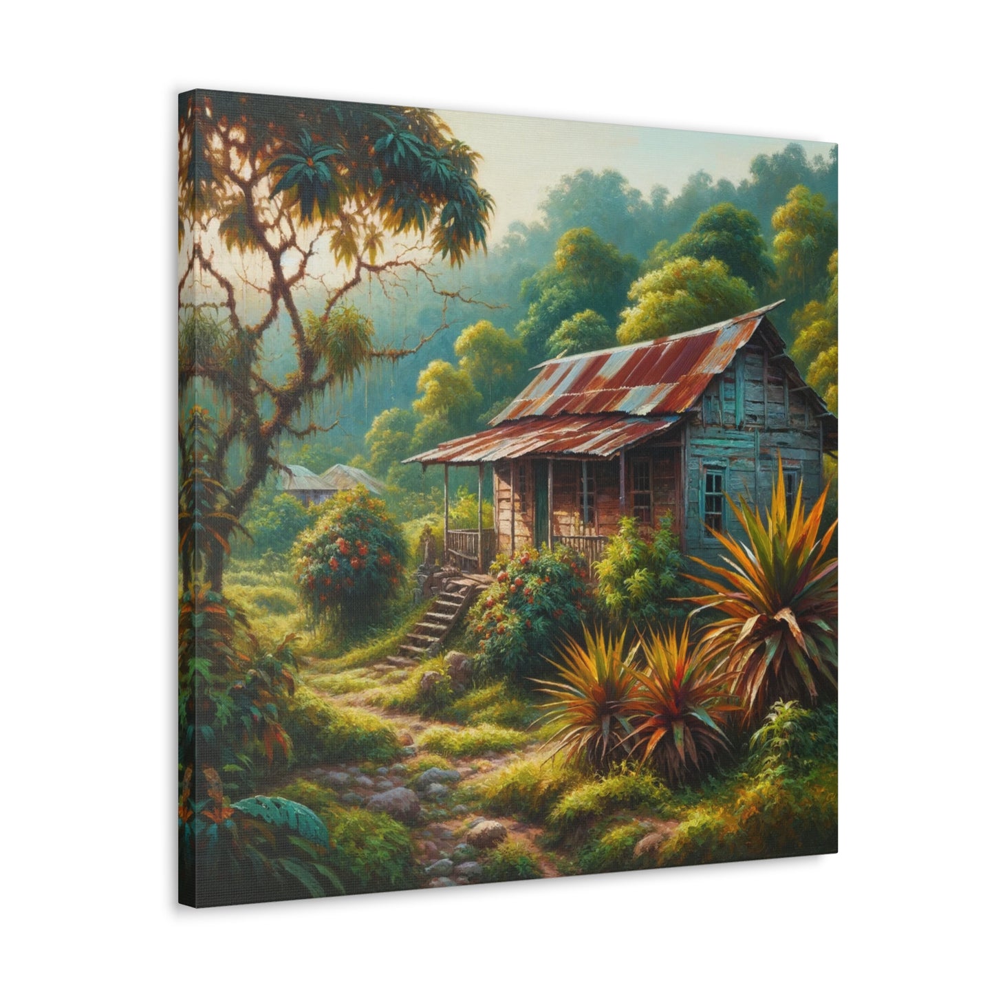 Art Print, Old Wooden House in the Trinidad and Tobago Countryside, Oil Paint Finish, Caribbean, West Indies, Canvas Gallery Wraps