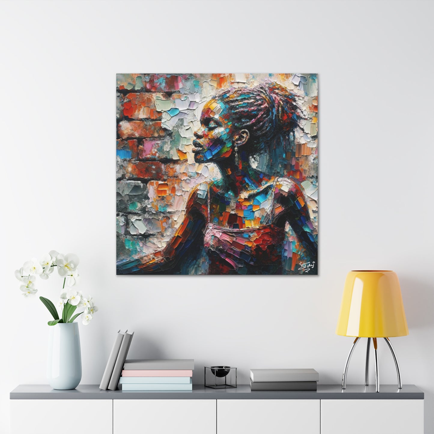 Art Print, Afro-Caribbean Woman "In Paint," (3) Oil Finish, West Indian Ethnicity, Cultural, Heritage, Semi-Abstract, Canvas Gallery Wrap