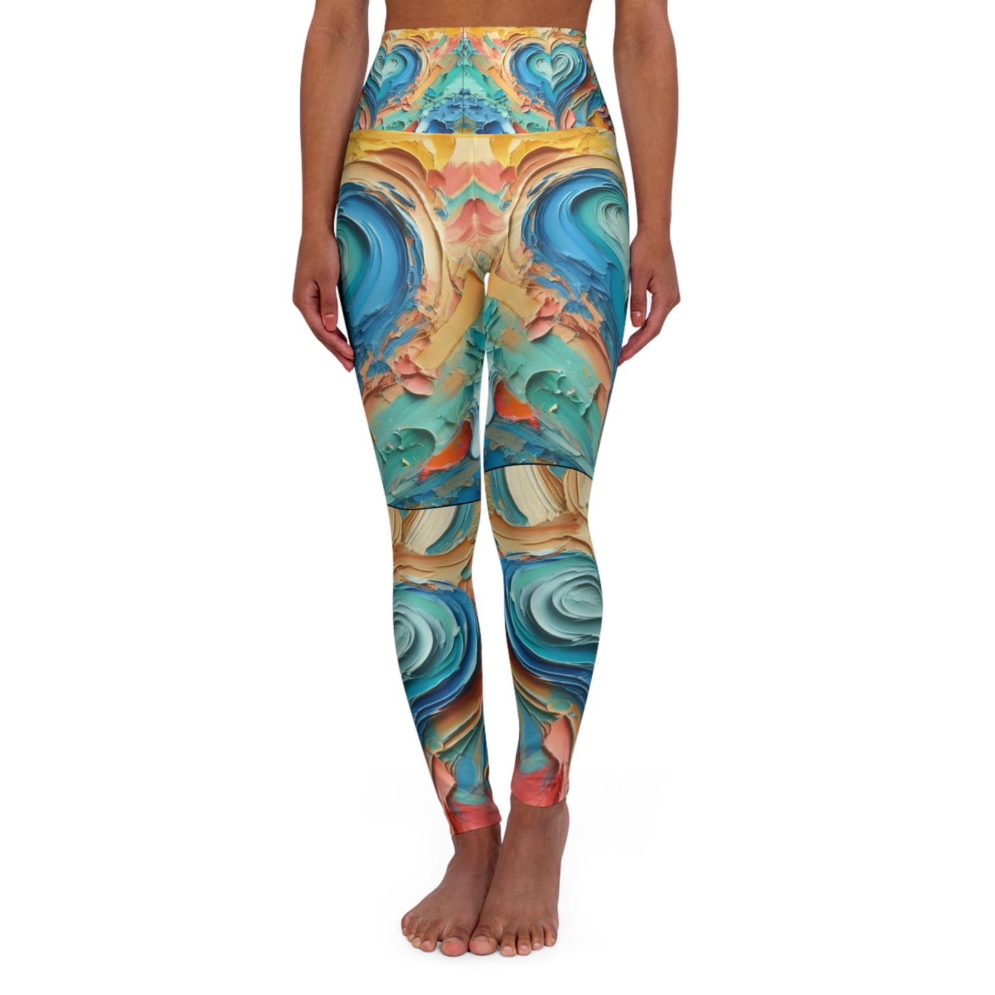 High Waisted Yoga Leggings (AOP) Abstract "Heart" Print