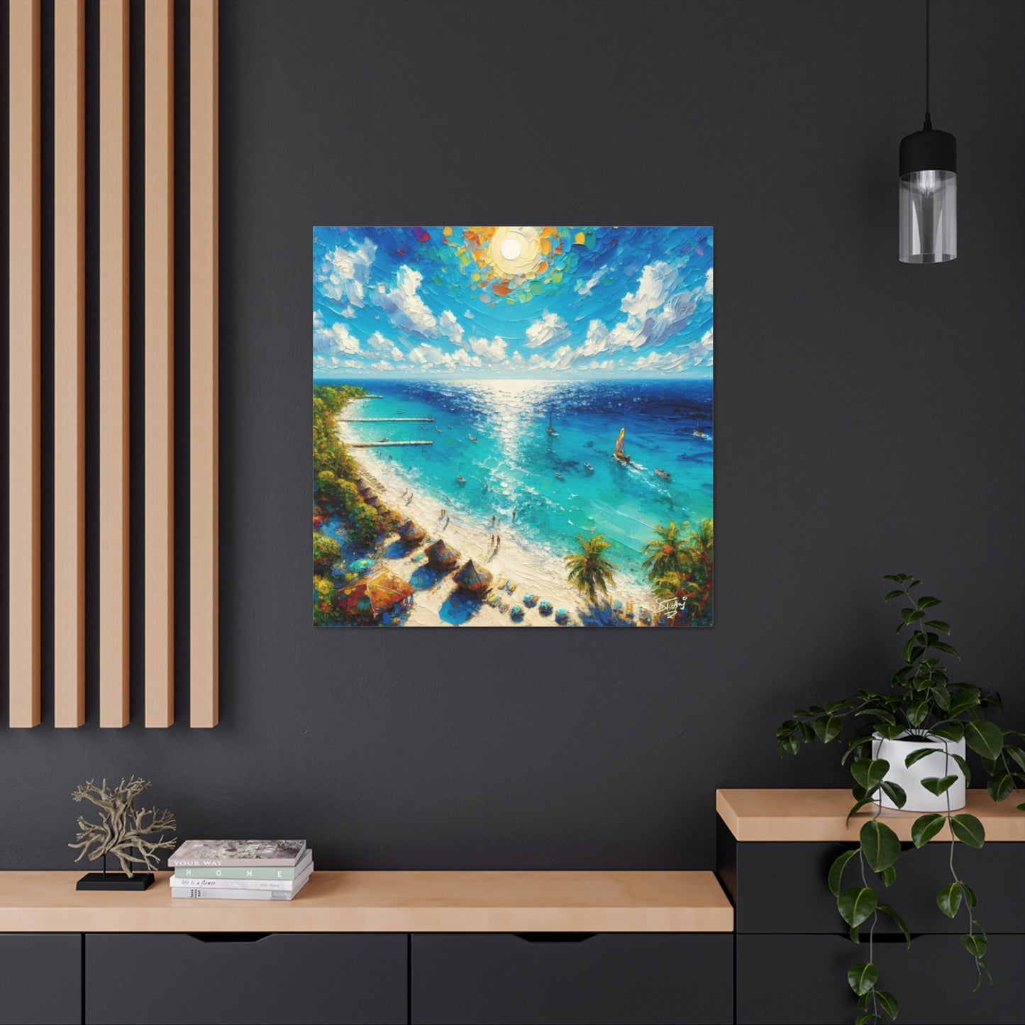 Art Print of Caribbean Beach Scene, Abstract, Oil Painting, West Indian Art, Canvas Gallery Wraps