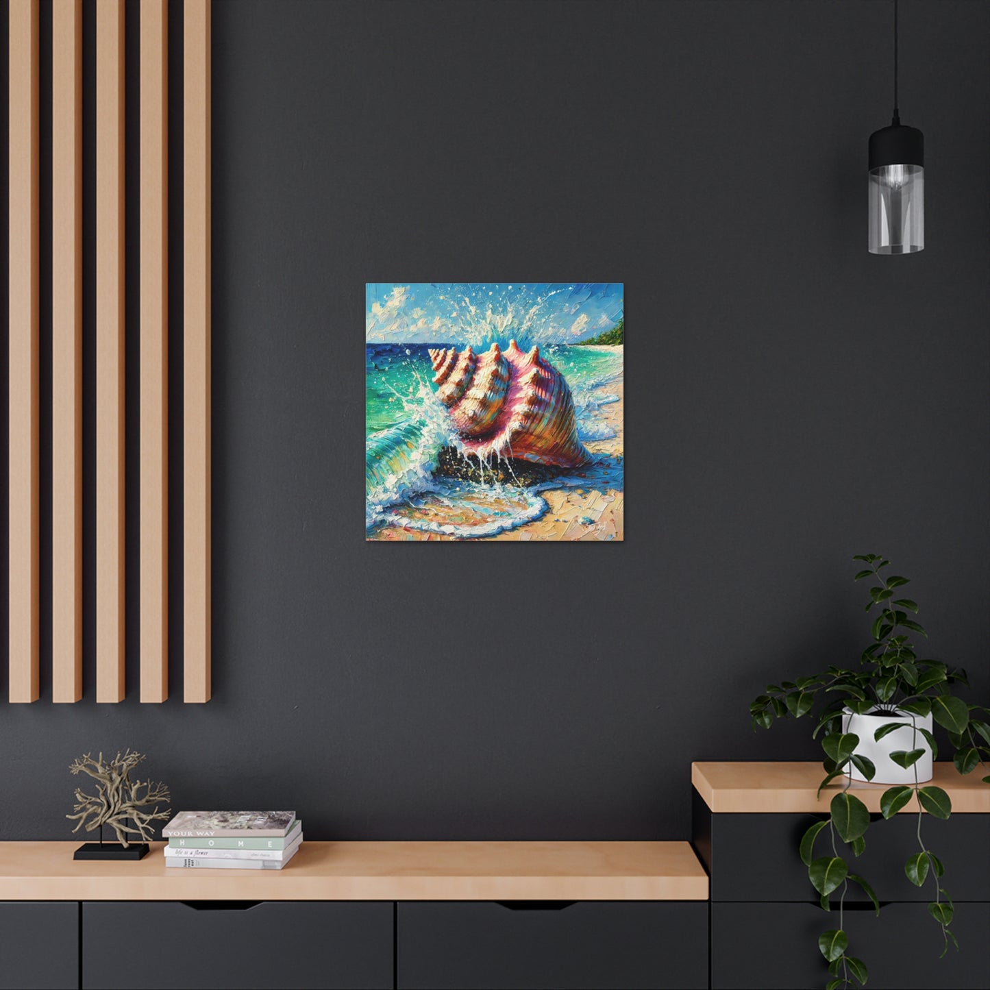 Art Print, Seashell, Caribbean Beach Scene, Abstract, Oil Painting, West Indian Art, Canvas Gallery Wraps