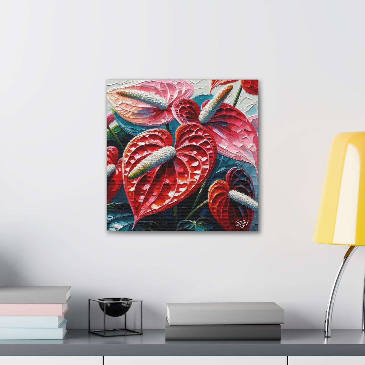 Art Print of Anthurium Flowers, Oil Finish, West Indian Art, Canvas Gallery Wraps