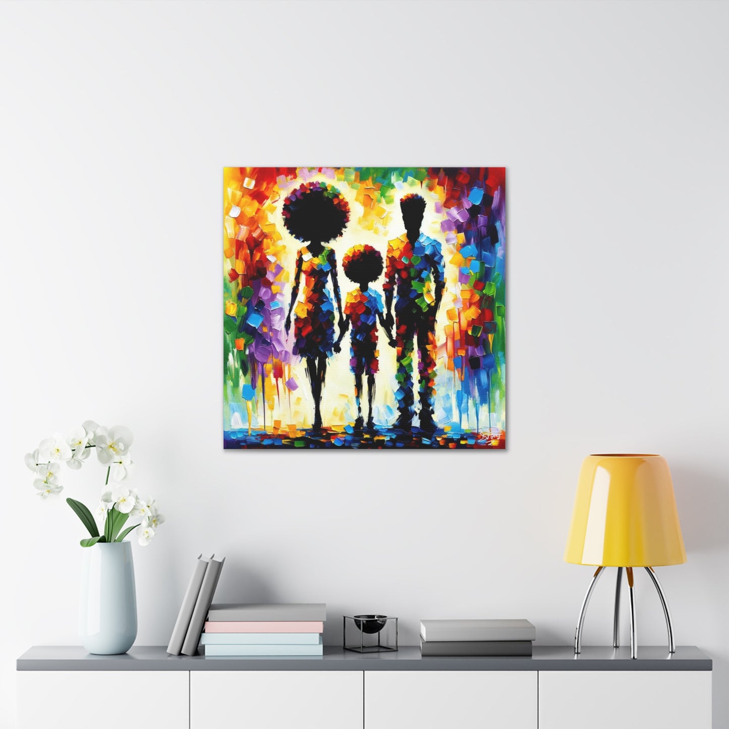 Art Print, Afro-Caribbean Family, Oil Finish, West Indian Ethnicity, Cultural, Heritage, Semi-Abstract, Canvas Gallery Wrap