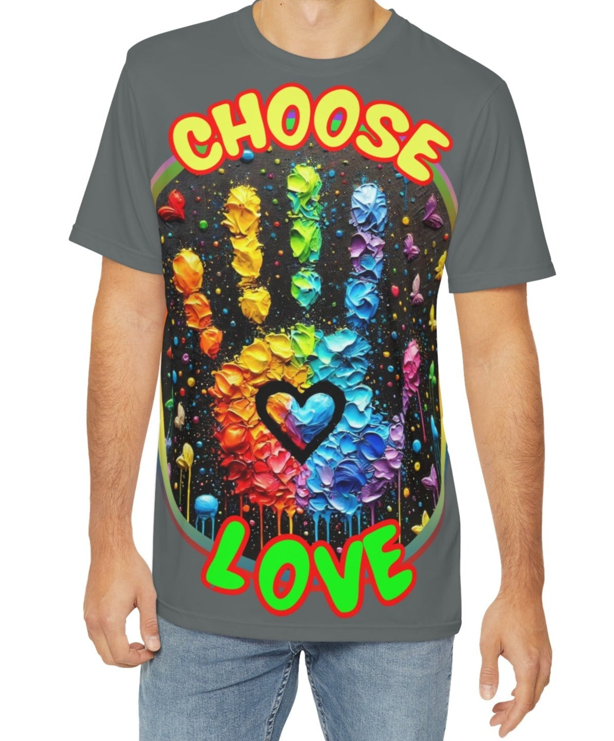 Men's Brushed Polyester Short Sleeve Tee (AOP), "Choose Love"