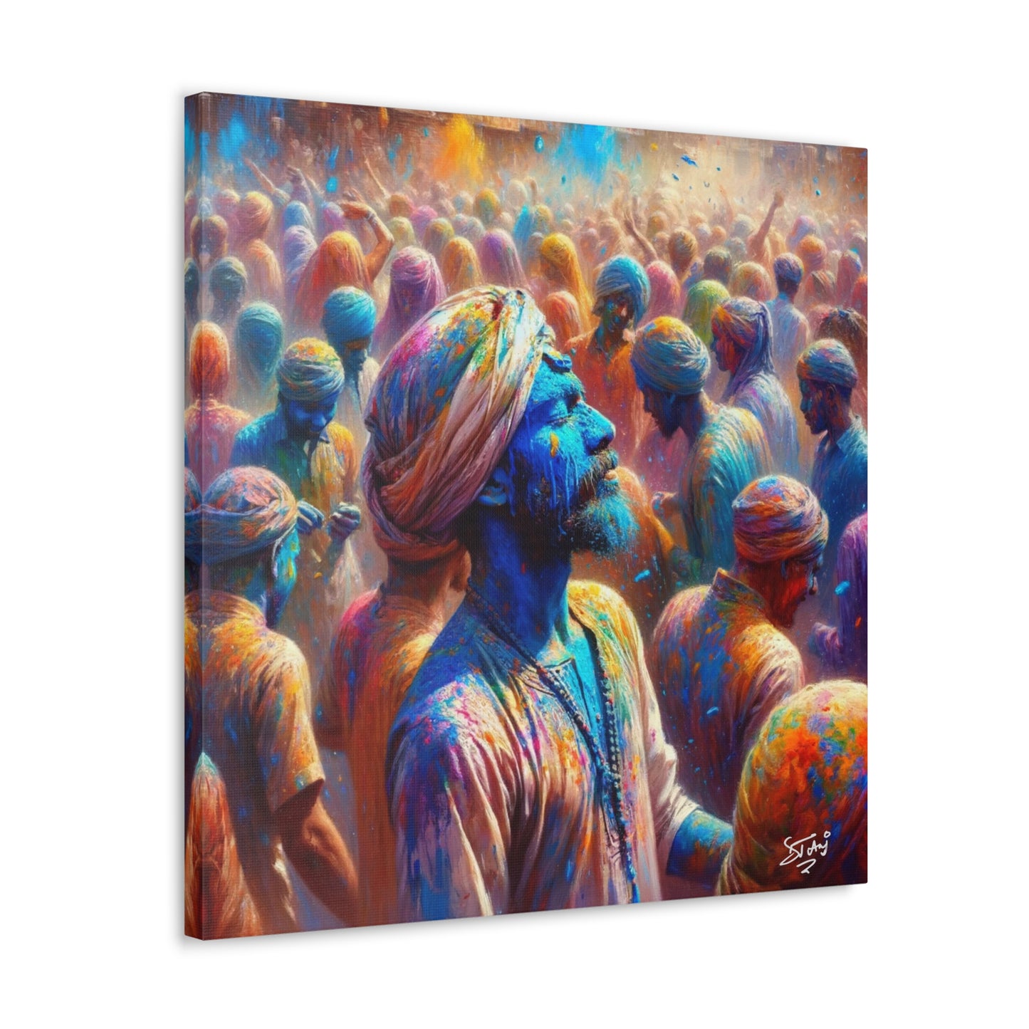 Art Print, Indo-Caribbean Man, "Phagwa" Oil Finish, West Indian Ethnicity, Cultural, Heritage, Canvas Gallery Wrap