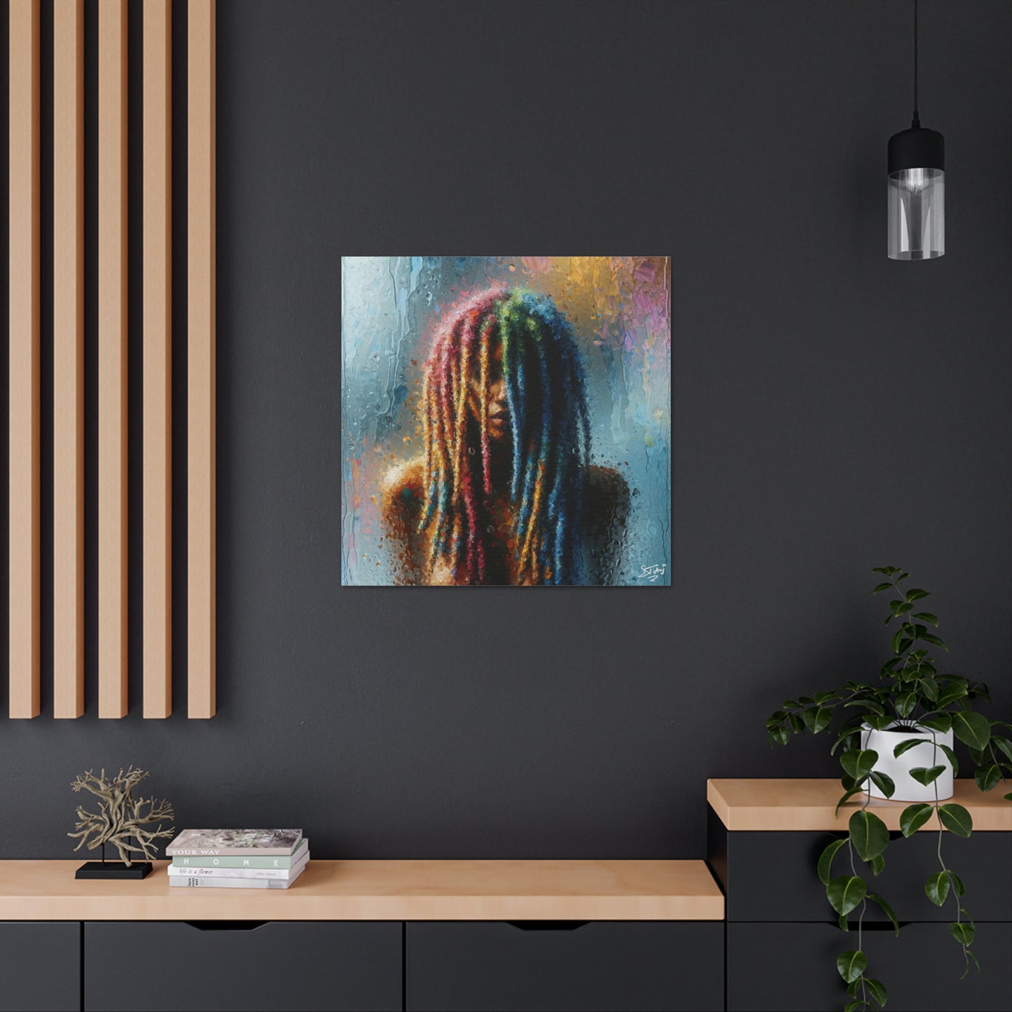 Art Print, Dreadlock Woman in Sauna, Oil Finish, West Indian Ethnicity, Cultural, Heritage, Semi-Abstract, Canvas Gallery Wrap