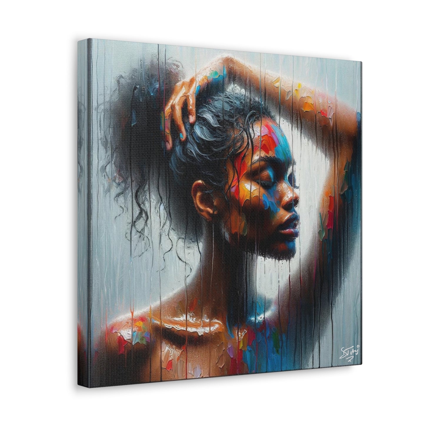 Art Print, Afro-Caribbean Woman in Sauna, Oil Finish, West Indian Ethnicity, Cultural, Heritage, Semi-Abstract, Canvas Gallery Wrap