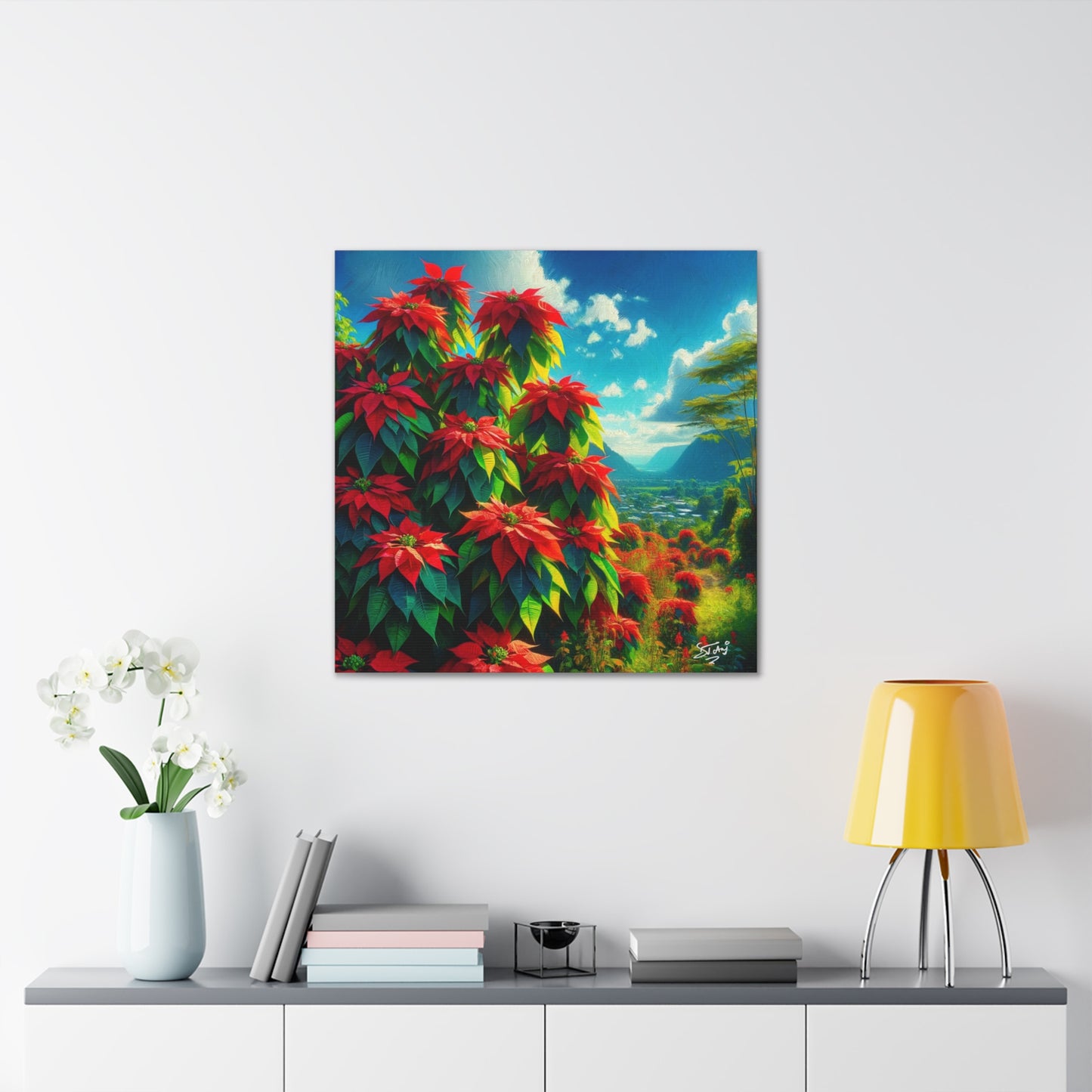 Print of Wild Poinsettia Plants on Sunny Day in the Caribbean, Trinidad and Tobago, Canvas Gallery Wraps