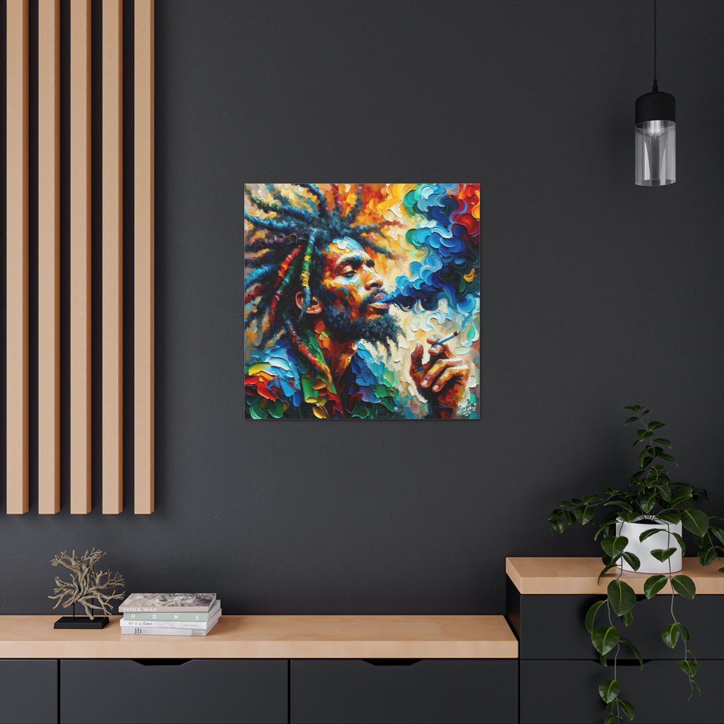 Art Print of Rastaman, Oil Finish, West Indian Ethnicity, Cultural, Heritage, Afro-Caribbean Man, Semi-Abstract, Canvas Gallery Wrap