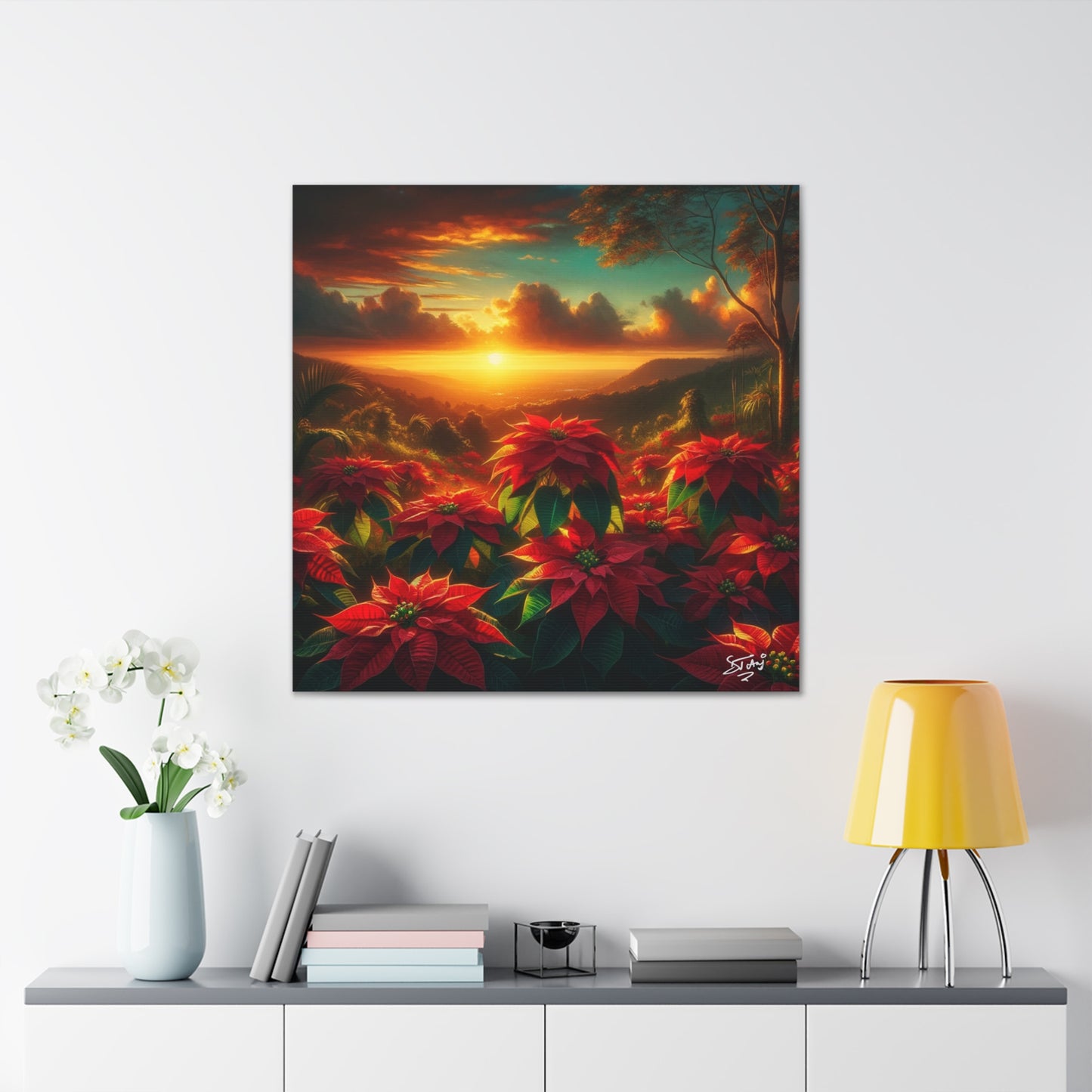 Print #2 of Wild Poinsettia Plants in the Caribbean During Sunset, Trinidad and Tobago, Canvas Gallery Wraps