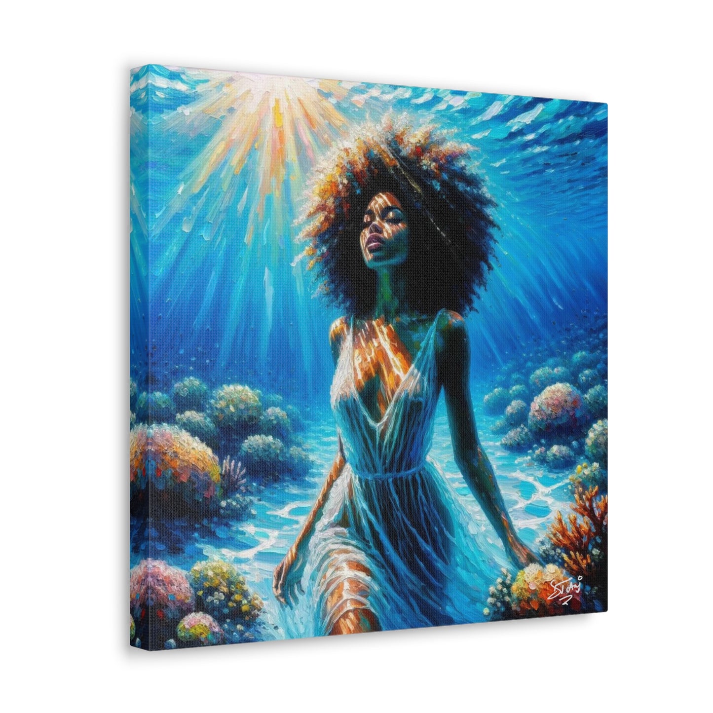 Art Print, Afro-Caribbean Woman, "Submerged" Oil Finish, West Indian Ethnicity, Cultural, Heritage, Abstract, Canvas Gallery Wrap