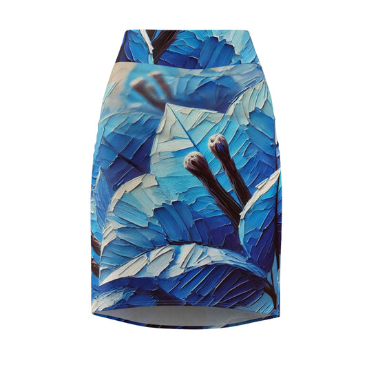 Women's Pencil Skirt (AOP) Blue Bougainlillea Print