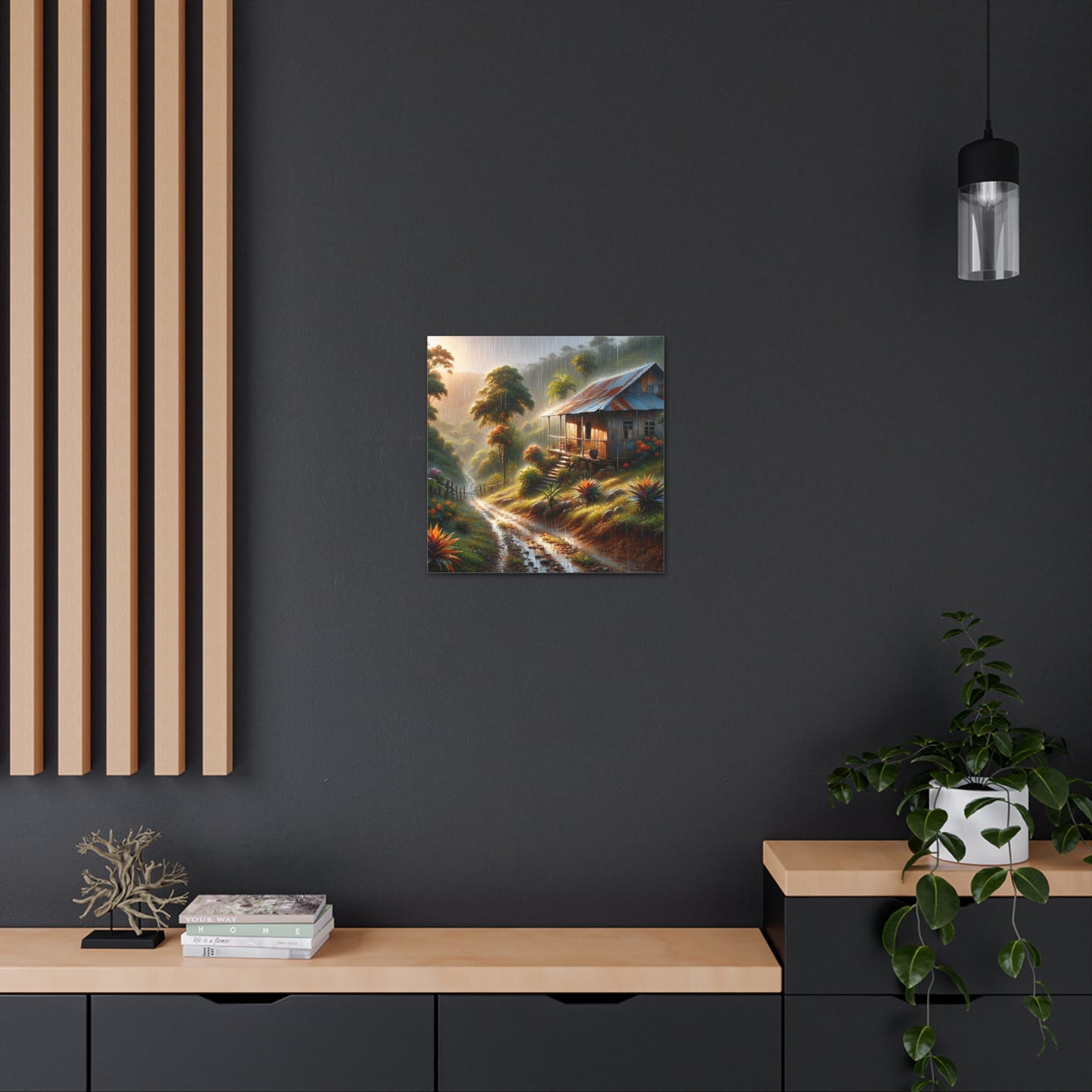 Art Print#2, Old Wooden House in the Trinidad and Tobago Countryside, including a few untamed croton plants, Canvas Gallery Wraps