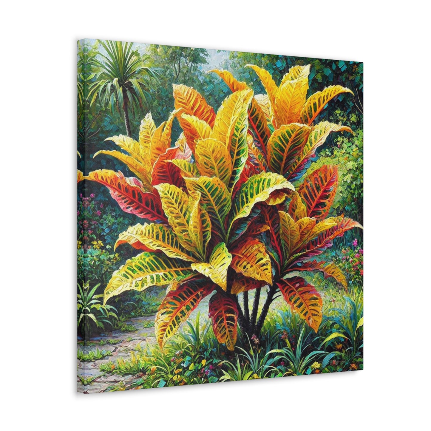 Art Print of Croton Garden, Oil Finish, West Indian Art, Canvas Gallery Wraps