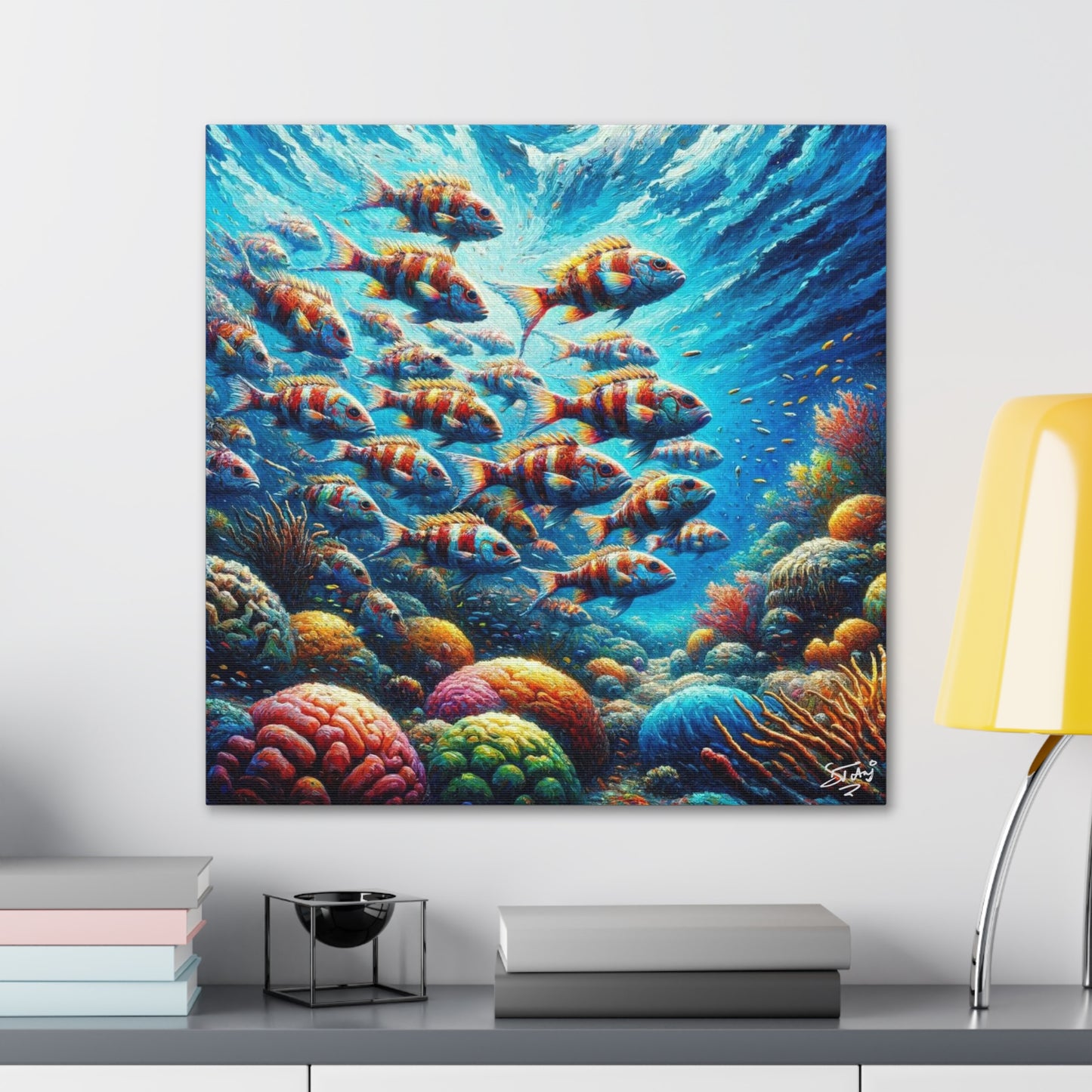 Art Print, School of Squirelfish, Oil Finish, Caribbean Nature, Canvas Gallery Wrap