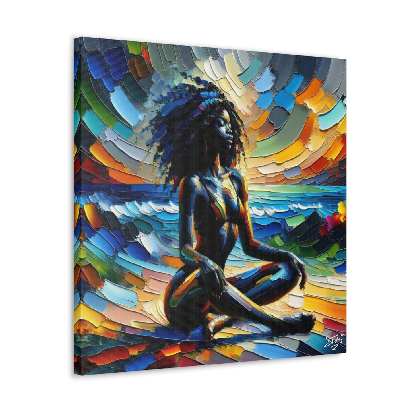 Art Print, Afro-Caribbean Woman, "Meditation" Abstract, Oil Finish, West Indian Ethnicity, Cultural, Heritage, Abstract, Canvas Gallery Wrap