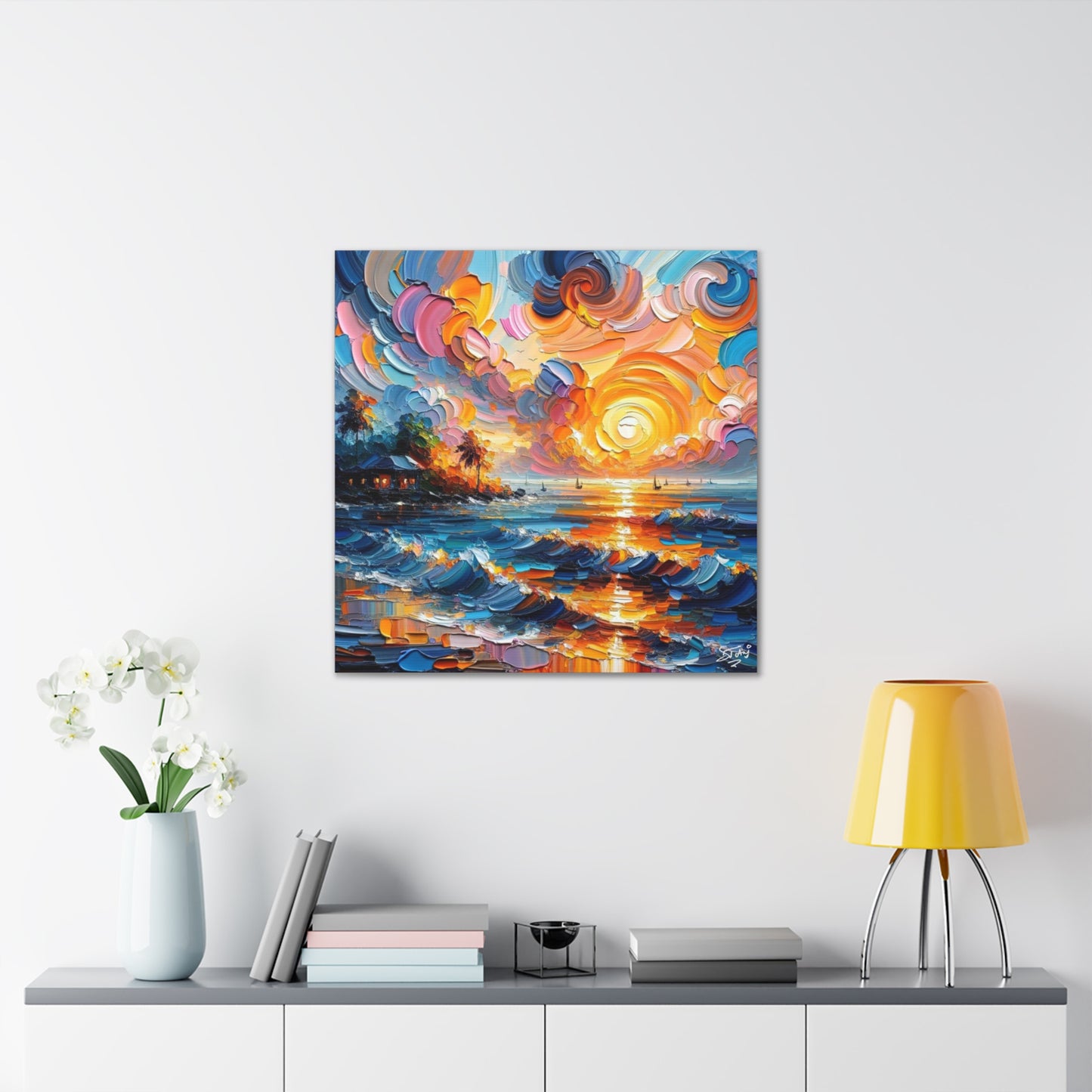 Art Print of Caribbean Sunset, Abstract, Oil Painting, West Indian Art, Canvas Gallery Wraps