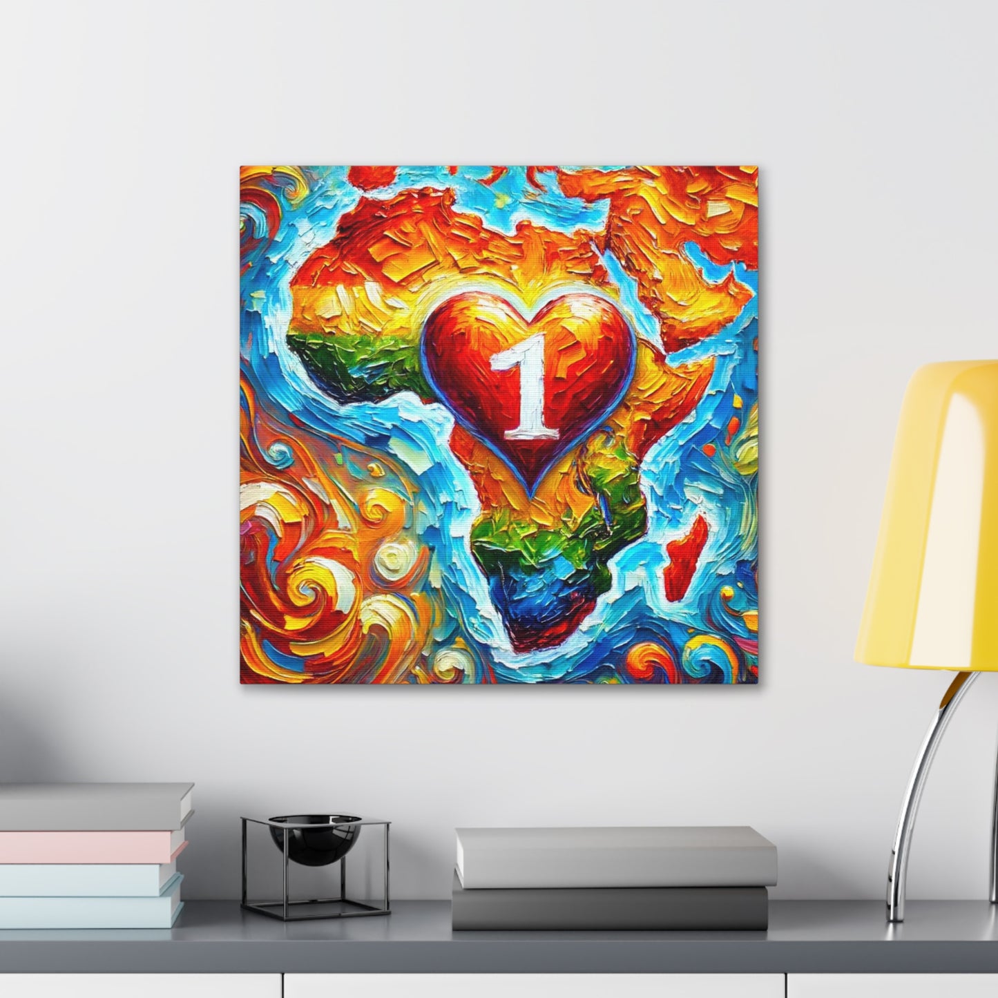 Art Print, "One Love" Oil Finish, Abstract, African Unity, Ethnicity, Cultural, Heritage, Semi-Abstract, Canvas Gallery Wrap