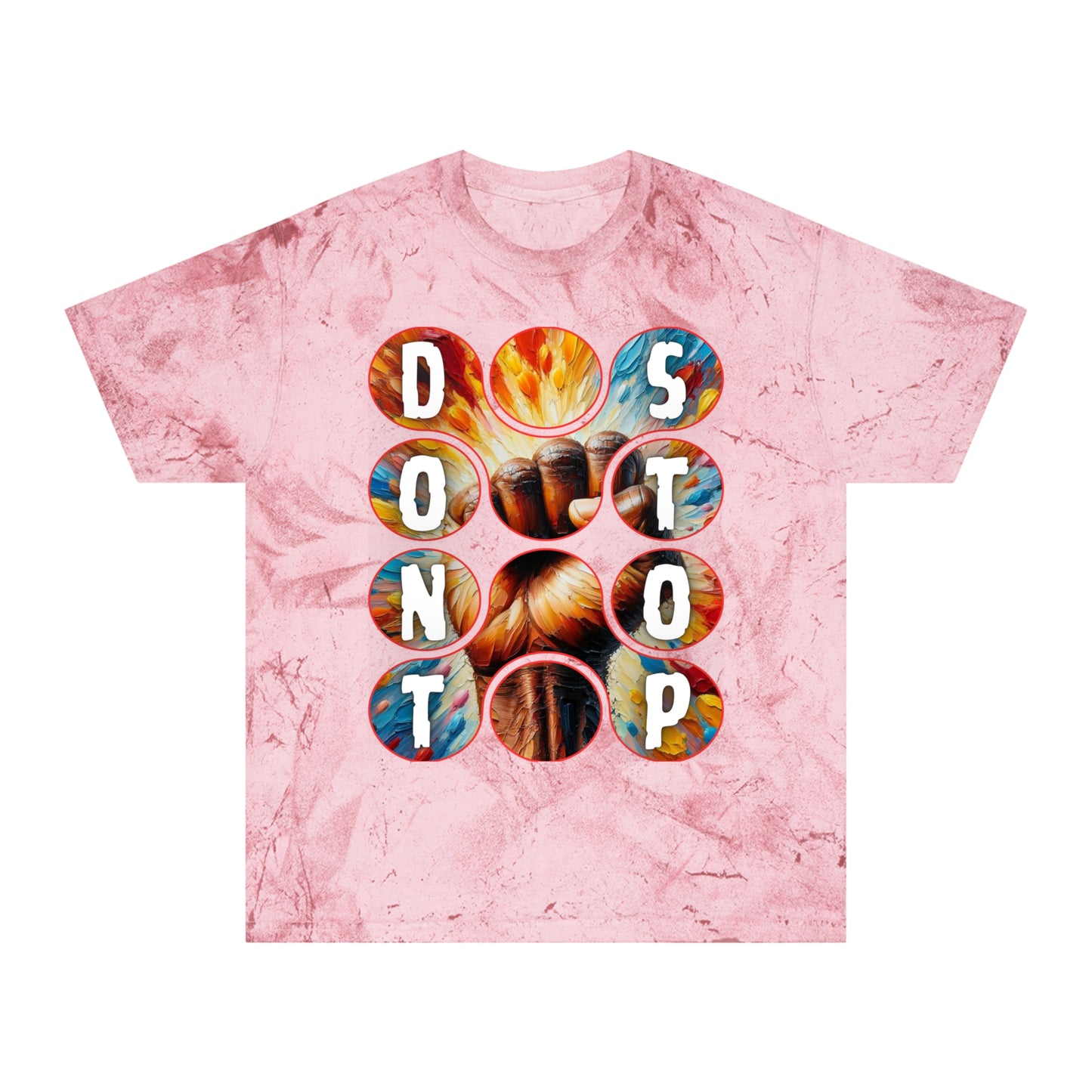 Unisex Color Blast T-Shirt "Don't Stop" Anti-Racism, Black Consciousness, Black Pride, One Love, Inclusion Diversity, Immigrant Outsiders, FashionWithPurpose, Conscious Clothing, Cultural Identity, Black Inspiration Empowerment