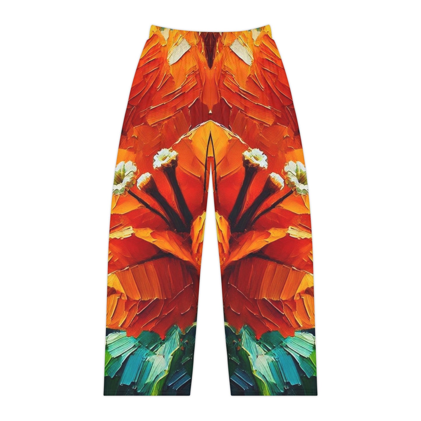 Women's Brushed Polyester Lounge Pants (AOP) Orange Floral Print