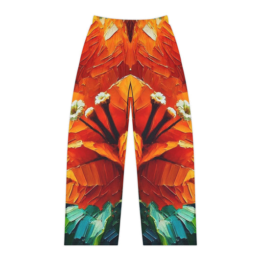 Women's Brushed Polyester Lounge Pants (AOP) Orange Floral Print