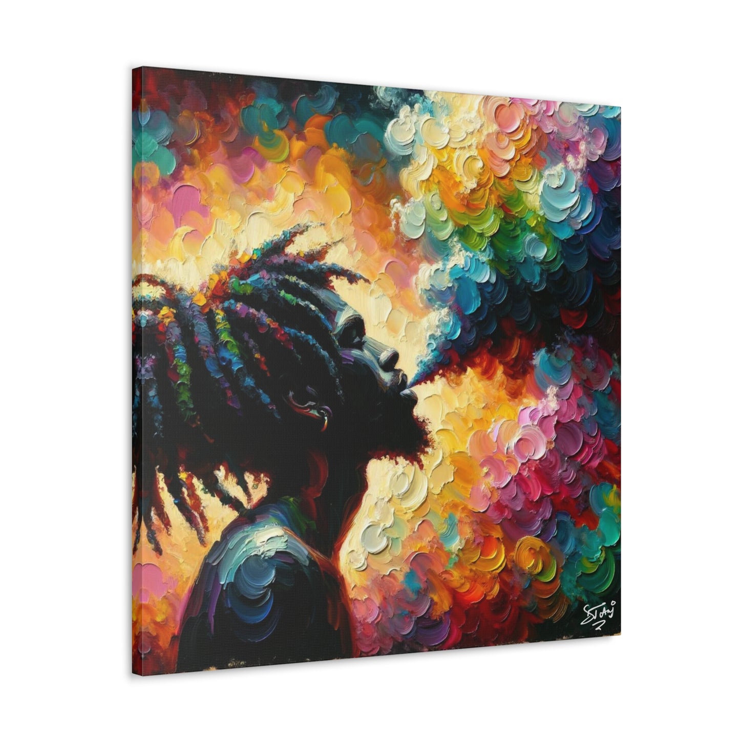 Art Print of Rastaman in Euphoria, Oil Finish, West Indian Ethnicity, Cultural, Heritage, Afro-Caribbean Man, Semi-Abstract, Canvas Gallery Wrap