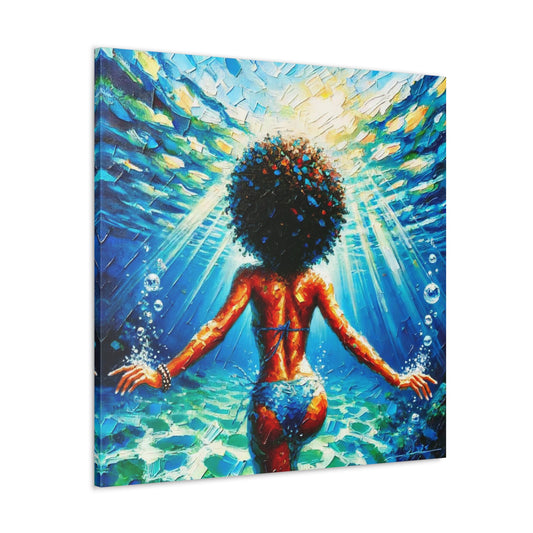 Art Print, Afro-Caribbean Woman, "Submerged" Oil Finish, West Indian Ethnicity, Cultural, Heritage, Abstract, Canvas Gallery Wrap