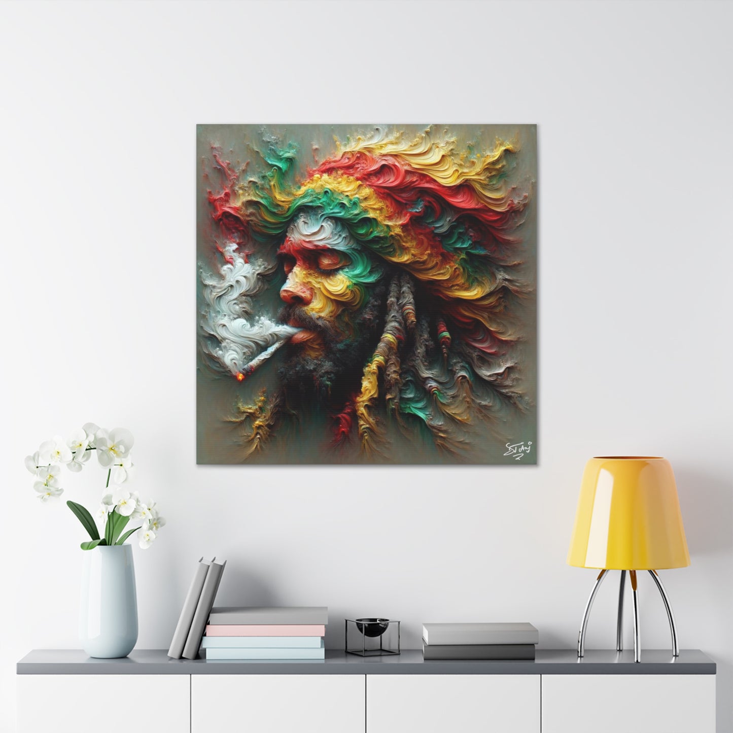 Art Print, Dougla-Rasta Man, Oil Finish, West Indian Ethnicity, Cultural, Heritage, Semi-Abstract, Canvas Gallery Wrap